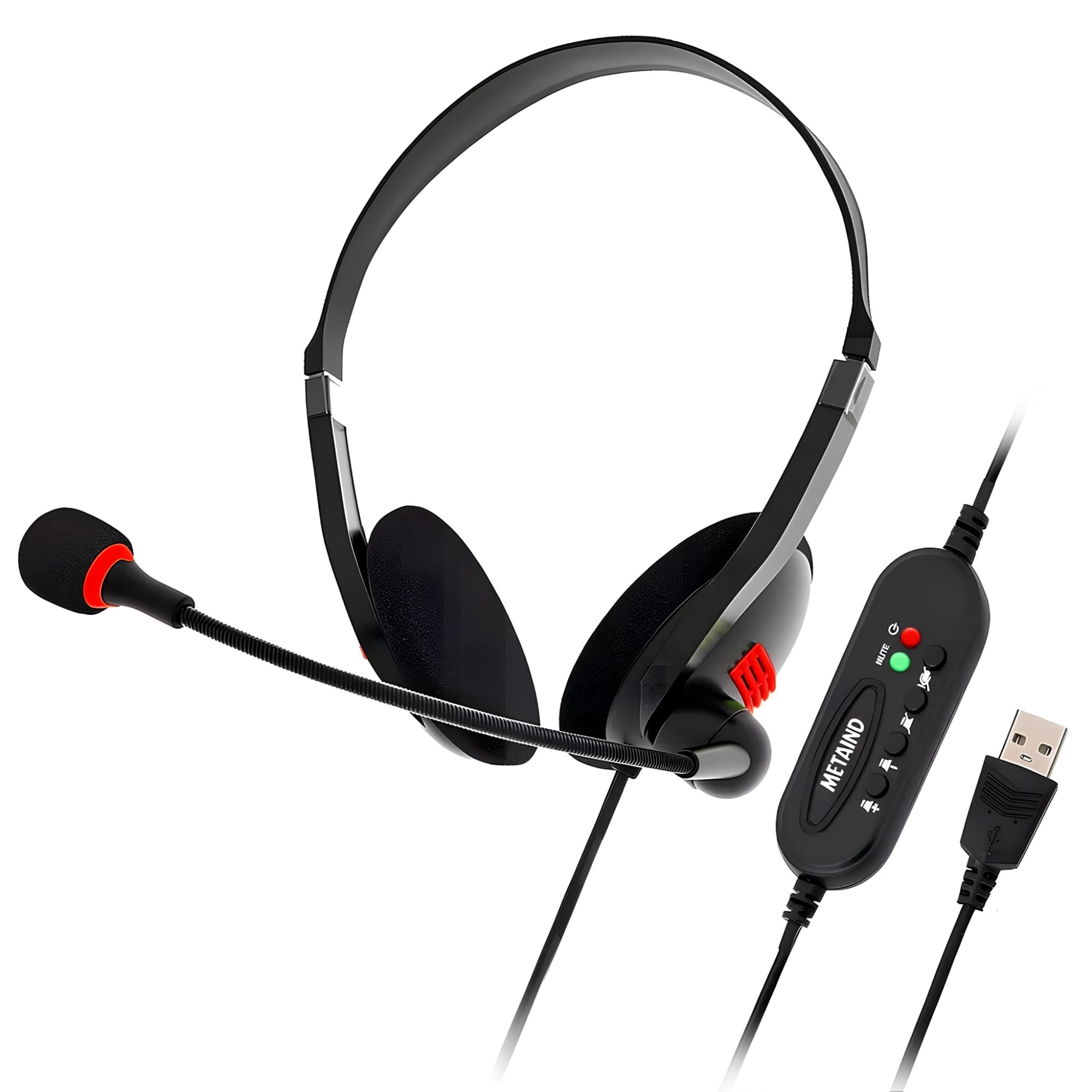 Metaind Usb Headphone With NoiseCanceling Mic | Ideal For Teams, Zoom, Office & Call Center Use | Comfortable Wired Headset For