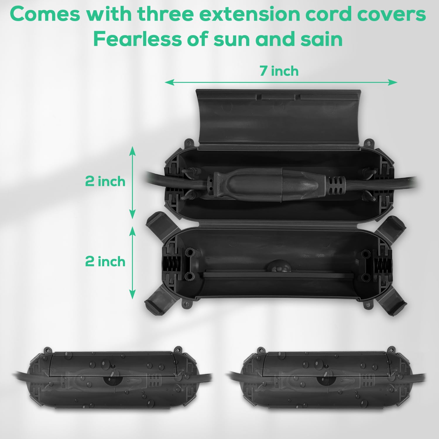Banord Extension Cord 1 To 3 Splitter, Max 13Ft End To End (25Ft Total), With 3 Weatherproof Covers For Indoor And Outdoor, 16/3