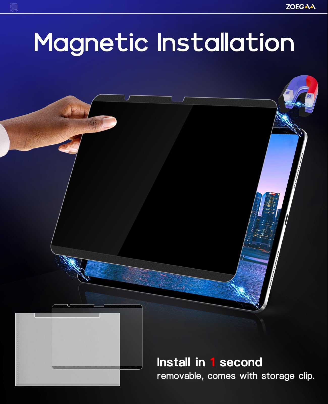 Zoegaa 3604 Way Magnetic Privacy Screen Protector Ipad 10Th Generation, Removable & Reusable Anti Blue Light Glare Privacy Scree