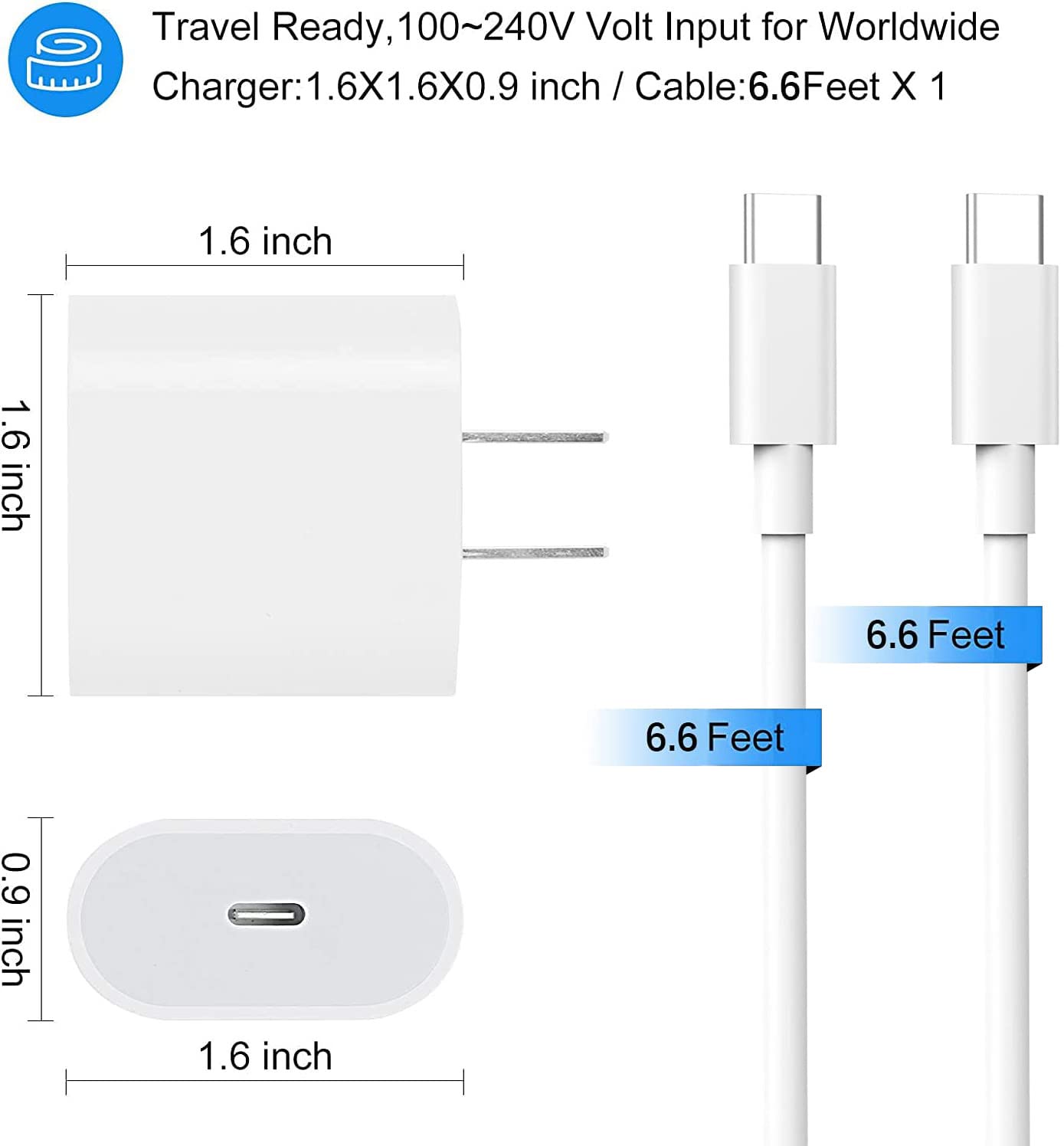 20W Usb C Fast Charger For Ipad Pro 13/12.9/11 Inch, Ipad Air 13/11 Inch 5/4Th Generation, Ipad 10Th, Ipad Mini, With 6.6Ft Usb