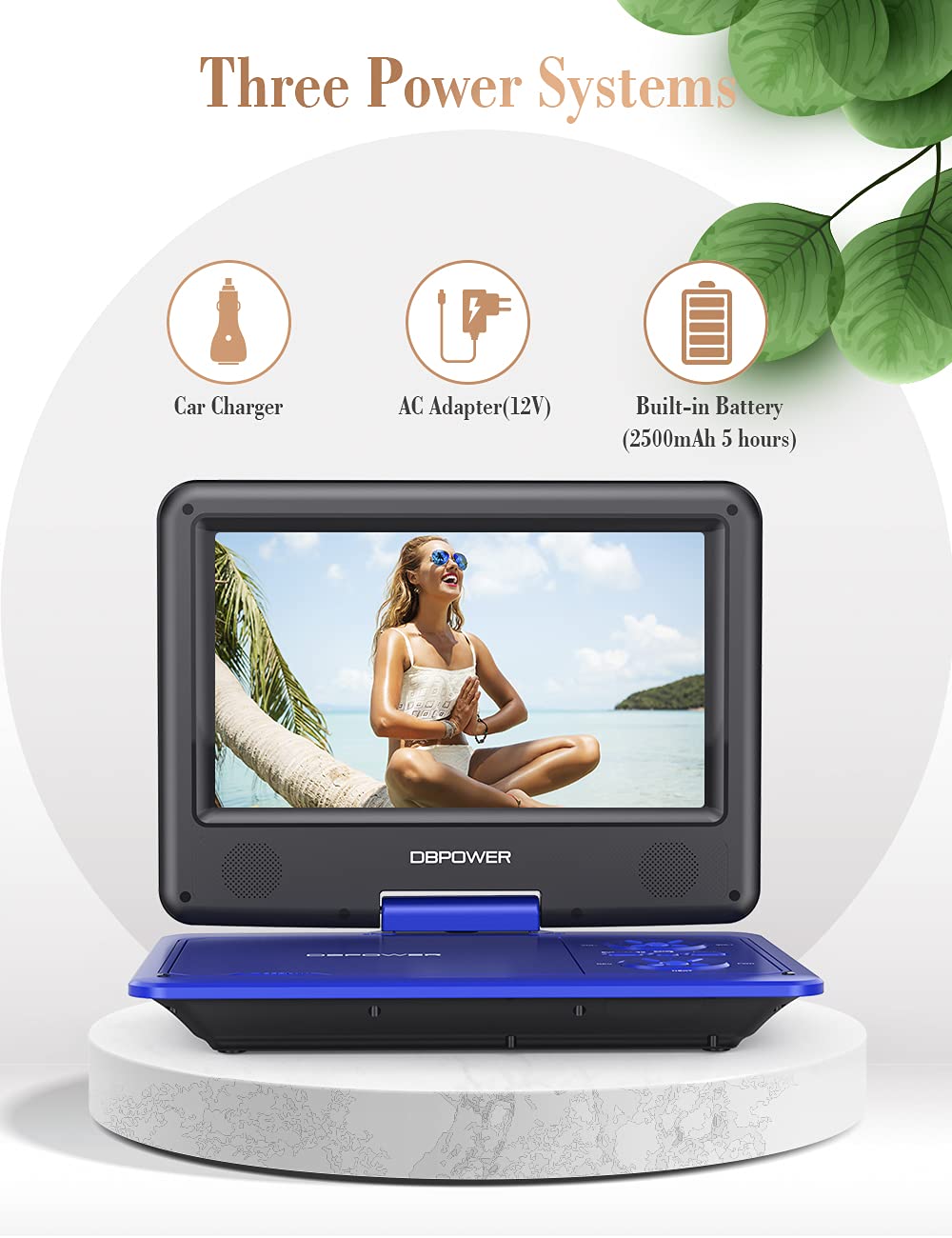 Dbpower 11.5'' Portable Dvd Player, 5 Hour Built In Rechargeable Battery, 9'' Swivel Screen, Support Cd/Dvd/Sd Card/Usb, With Re