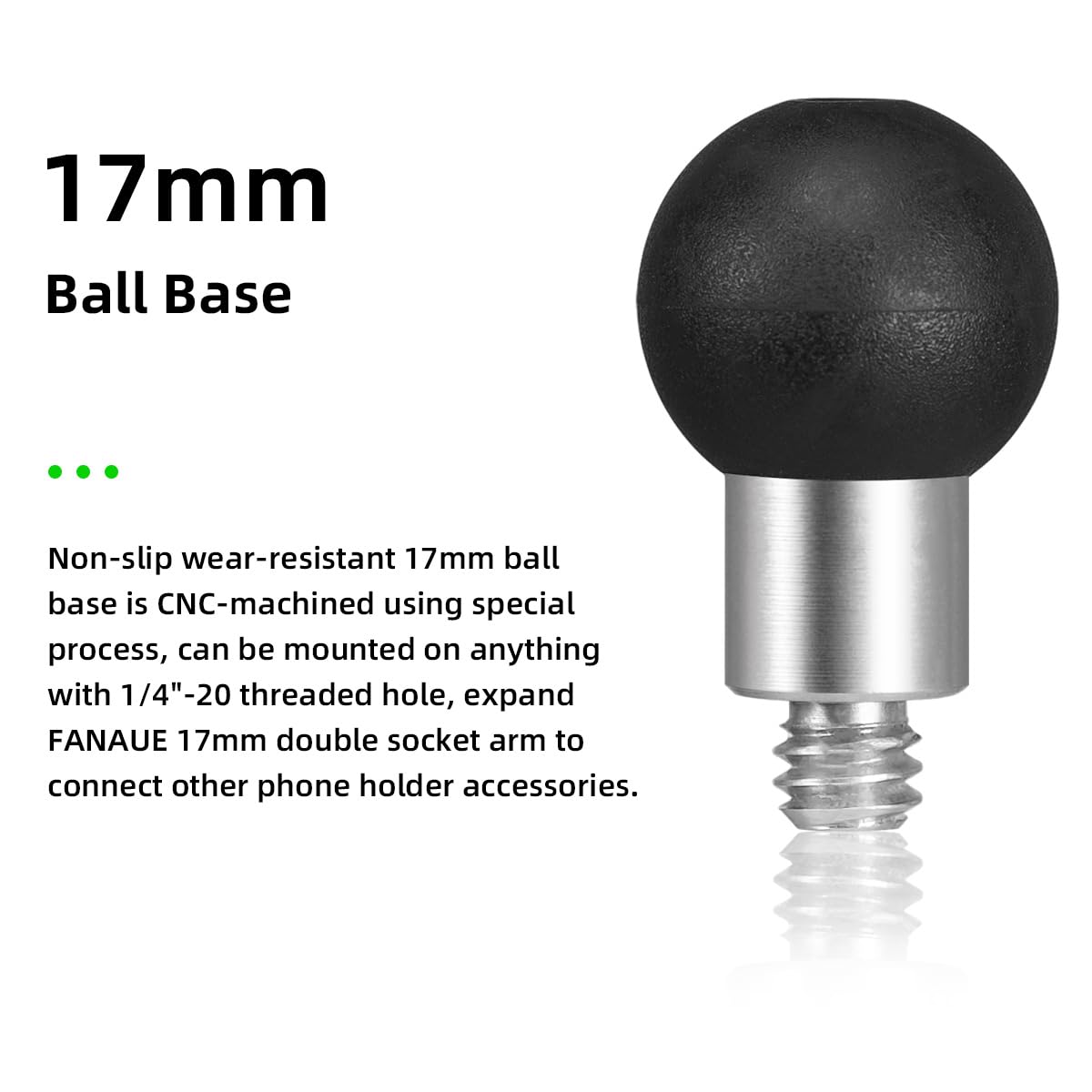 Fanaue B 17 Aluminum 17Mm Ball Head Adapter With 1/4 Inch Thread Compatible With Garmin Gps Mount And 17Mm Double Socket Arm For