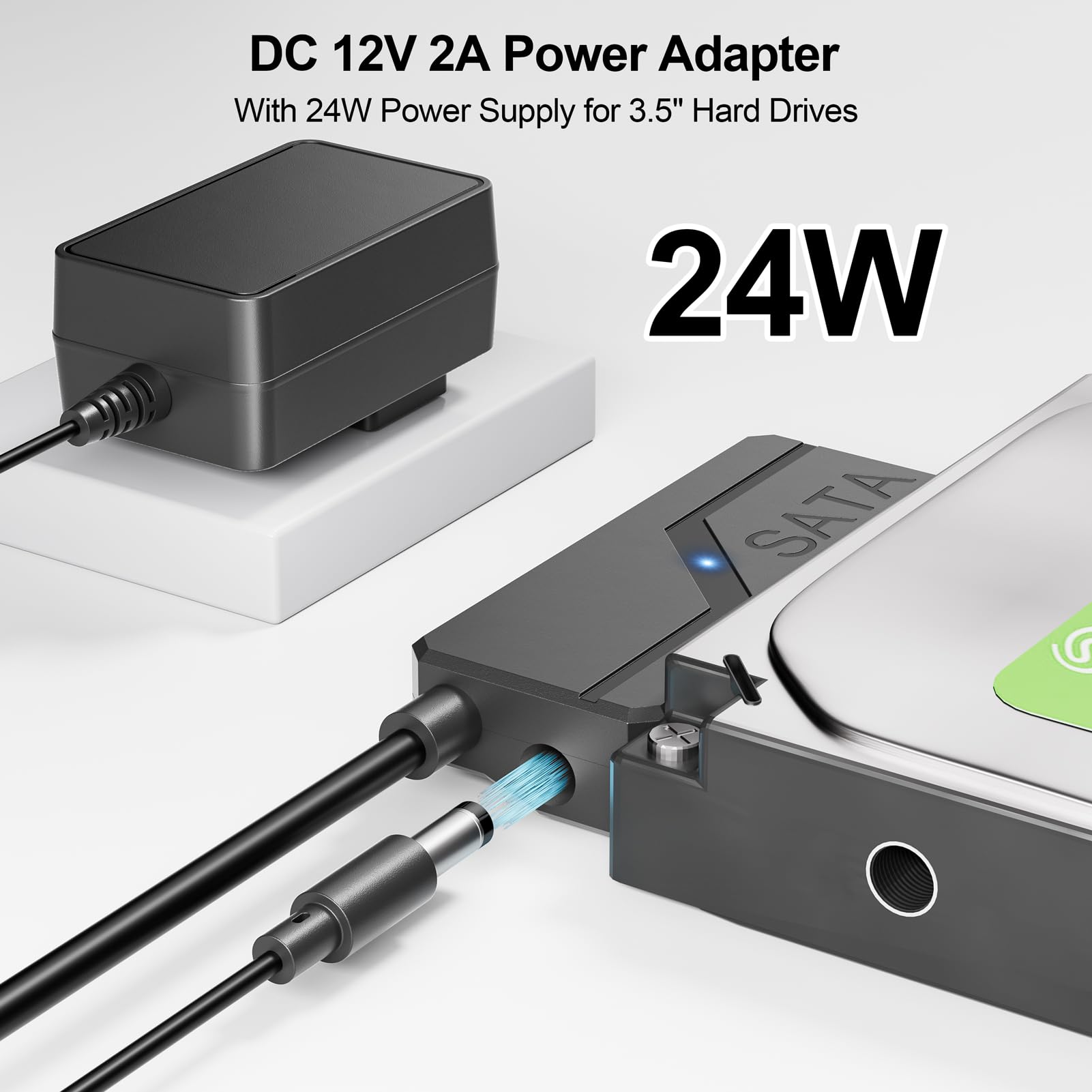 Clavoop Sata To Usb Adapter With Power, Usb 3.0 To Sata Iii Converter With 12V 24W Adapter External Hard Drive Cable For 2.5 3.5