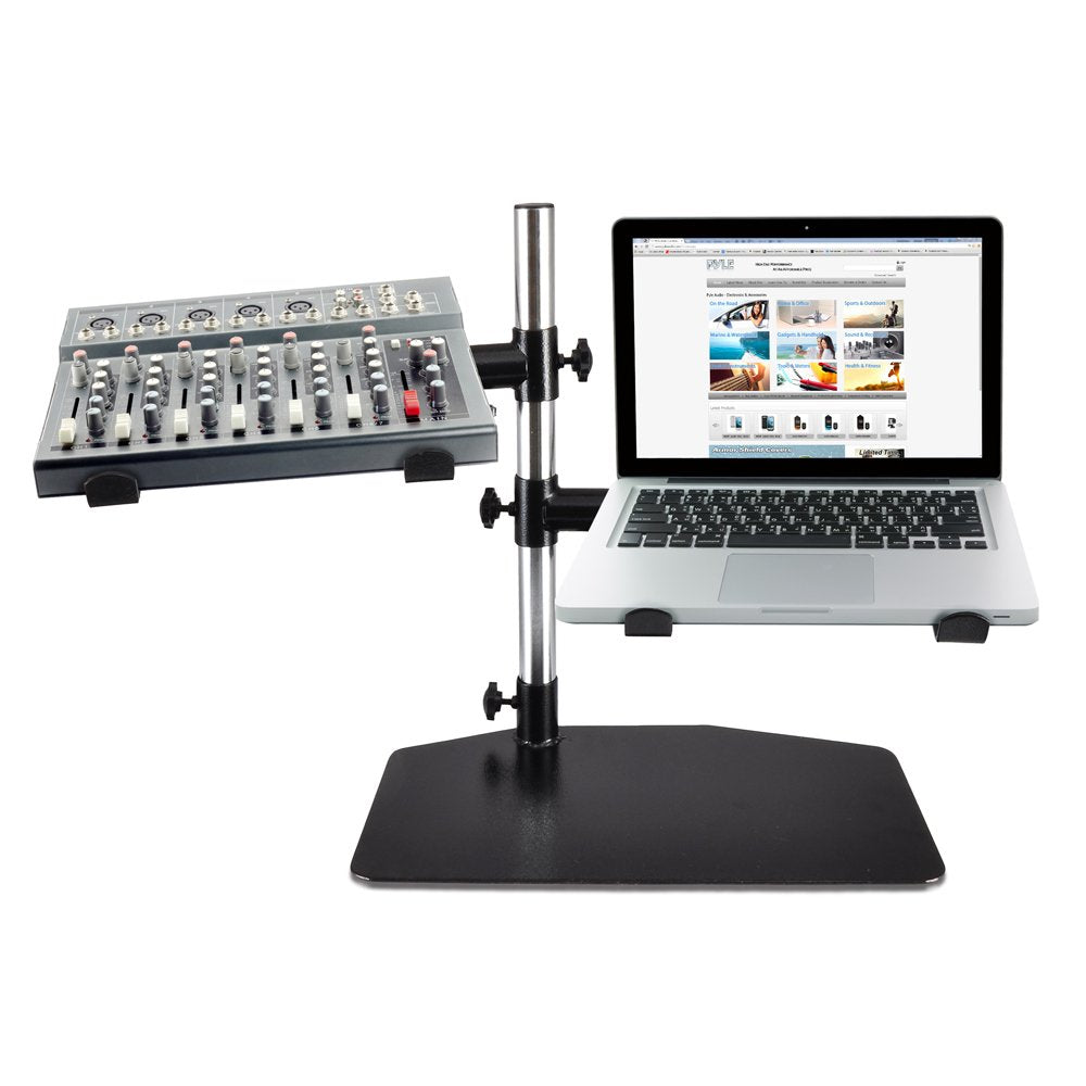 Pyle Portable Dual Laptop Stand - Standing Table Holder With Bracket Arms, Adjustable Height And Ergonomic Design For Dj Mixer,