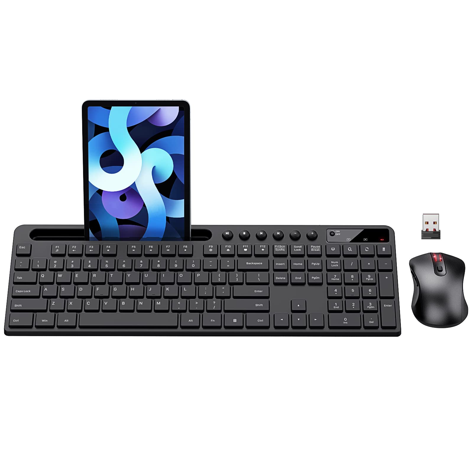 Wireless Keyboard And Mouse Combo, Marvo 2.4G Ergonomic Wireless Computer Keyboard With Phone Tablet Holder, Silent Mouse With 6 Button, Compatible With Macbook, Windows (Black)