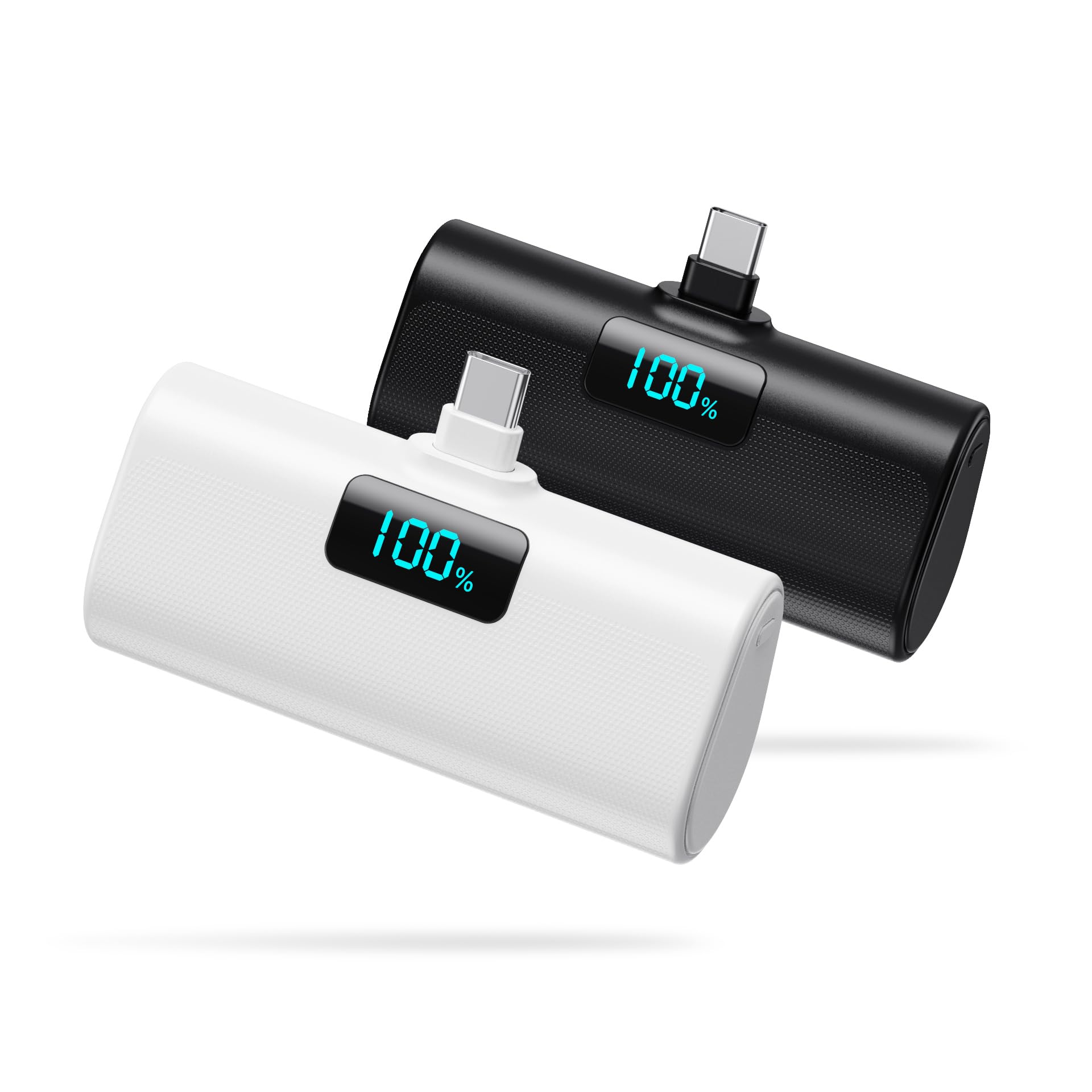 HETP [2-Pack]Small Portable Charger 5200mAh,Upgraded PD USB C Power Bank Built-in USB-C Connector,LCD Display Battery Pack for i