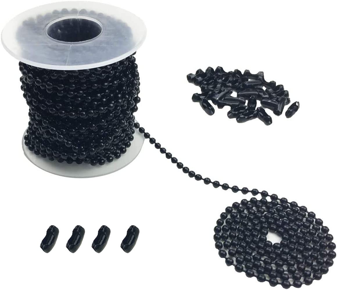 Hyamass 10 Yards 3Mm Diameter Black Beaded Pull Chain Extension Ceiling Light Fan Chain With 30 Matching Connectors, Rolled Pack