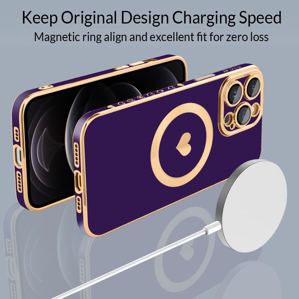 Tharlet Magnetic For Iphone 12 Pro Max Case [Compatible With Magsafe] Cute Love Luxury Plating Edge Bumper Case With Full Camera