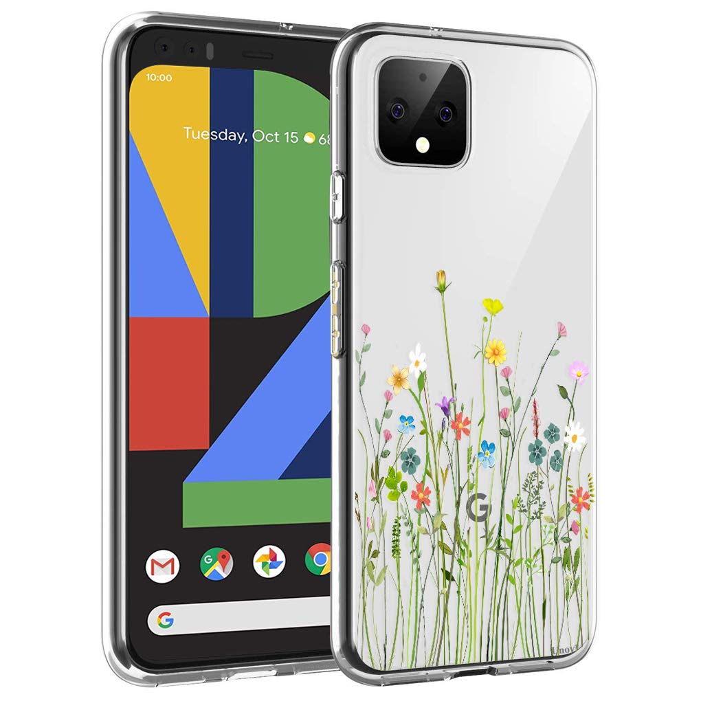 Unov Pixel 4 Xl Case Clear With Design Soft Tpu Shock Absorption Slim Embossed Floral Pattern Protective Back Cover For Pixel 4