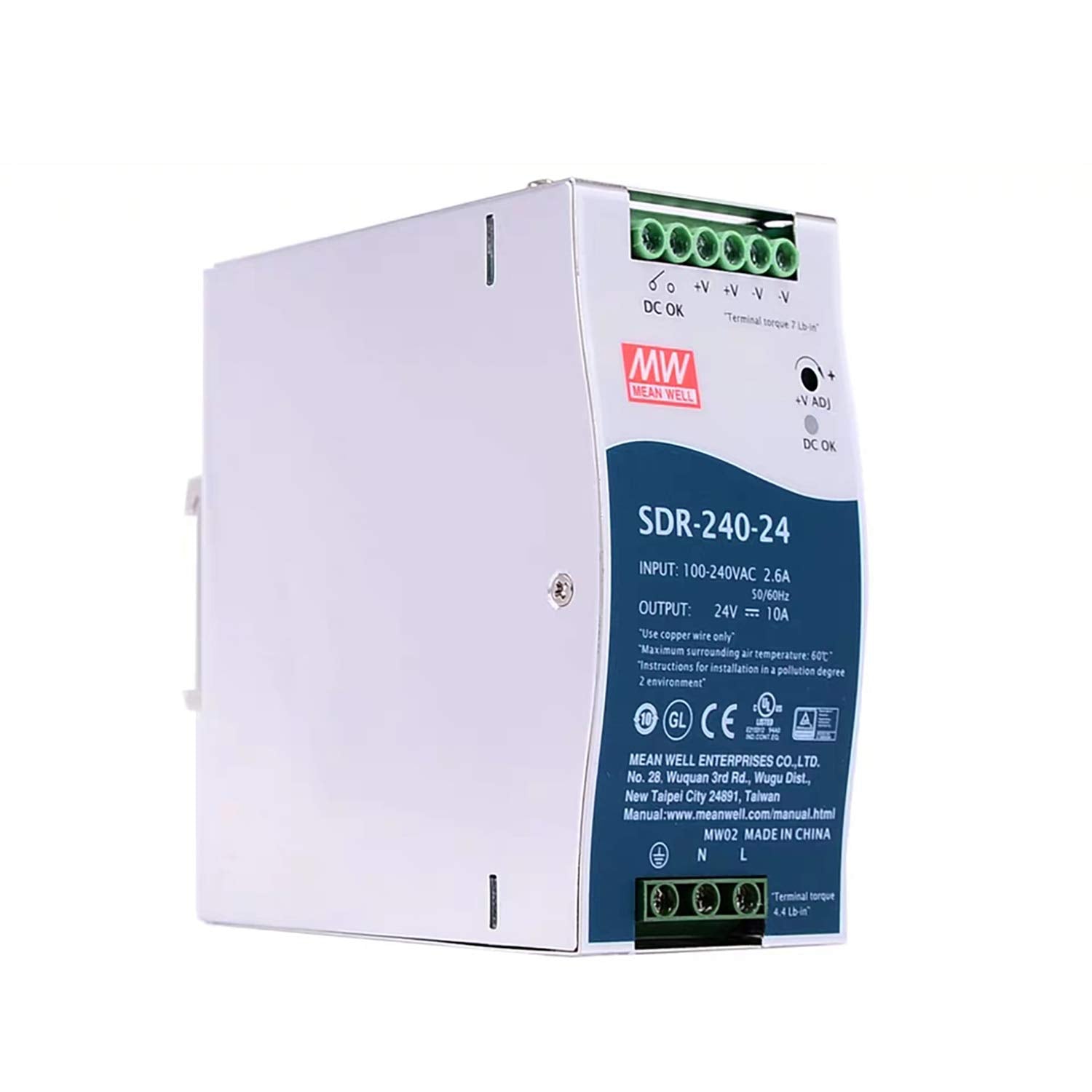 Mean Well Sdr 240 24 Sdr 240 Series 240 W Single Output 24 V Ac/Dc Industrial Din Rail W/Pfc Function   1 Item(S)