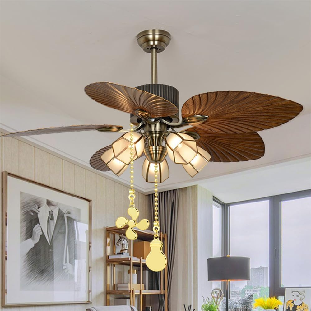 Sur Ciel 2Pcs Ceiling Fan Pull Chain, Ceiling Fan Pull Chain Extension, Fan Cord Extension Chain, Fan Strings Pull Chain Extensi