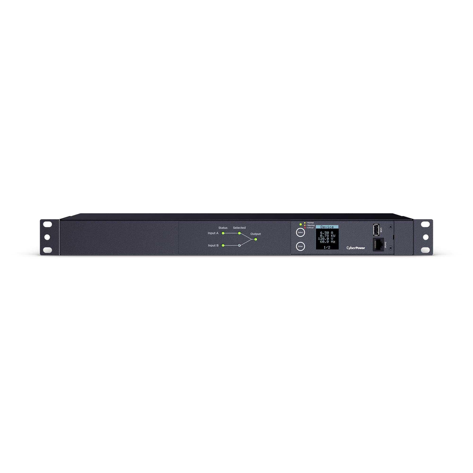 Cyberpower Pdu24002 Metered Ats Pdu, 100 120V, 20A (Derated To 16A), 10 Outlets, 1U Rackmount