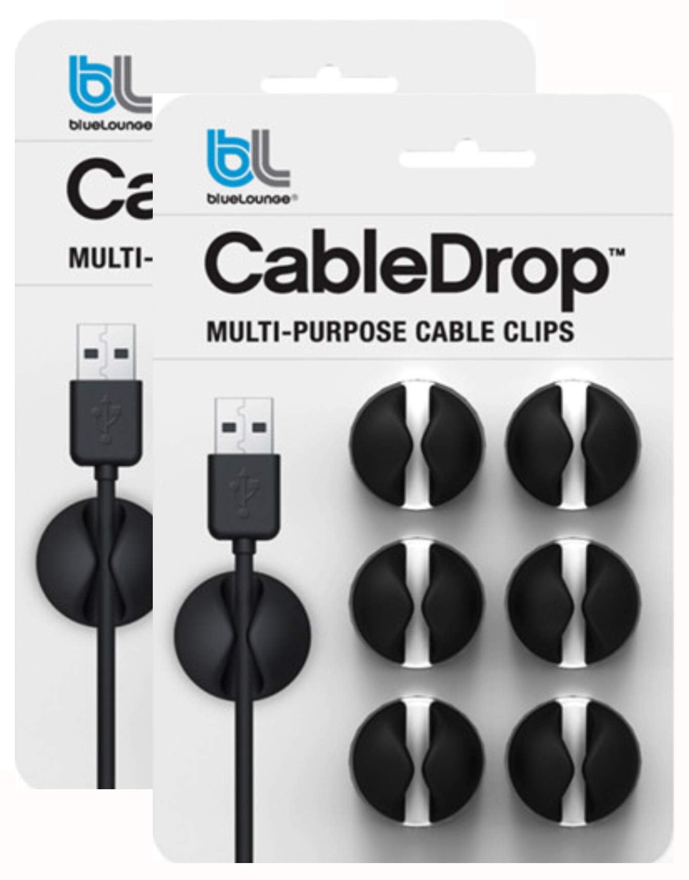 Bluelounge Cabledrop, 6Pcs  Black (2 Packs)
