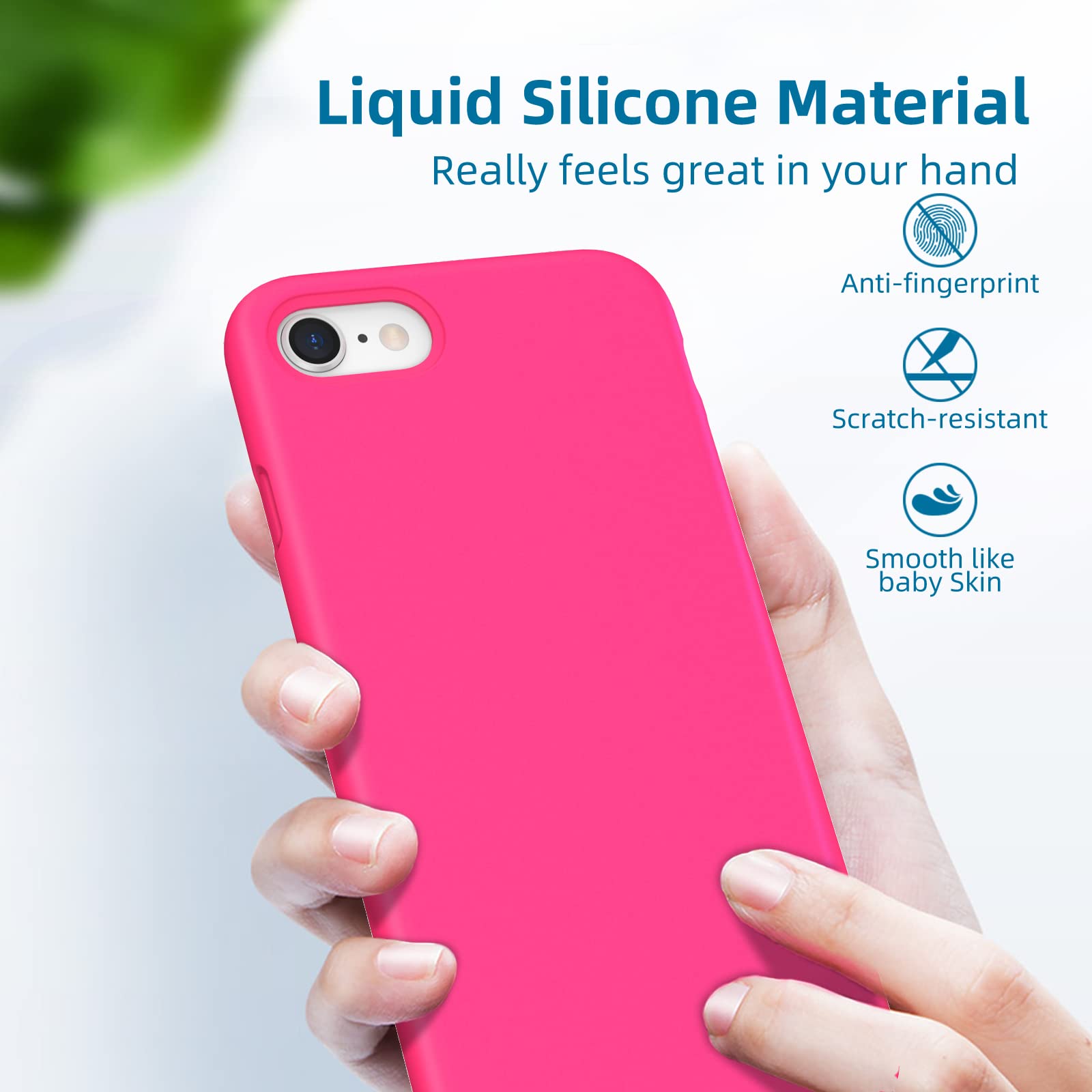 K TOMOTO iPhone SE (3rd/2nd gen) 8 7 Case 4.7" Drop Protection Liquid Silicone Hot Pink