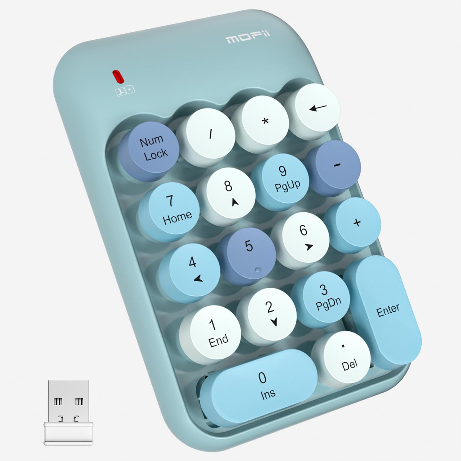 Mofii Wireless Number Pads   Blue Numeric Keypad 18 Keys Usb 2.4G Round Keycap Colorful Extensions Keypads, Financial Accounting