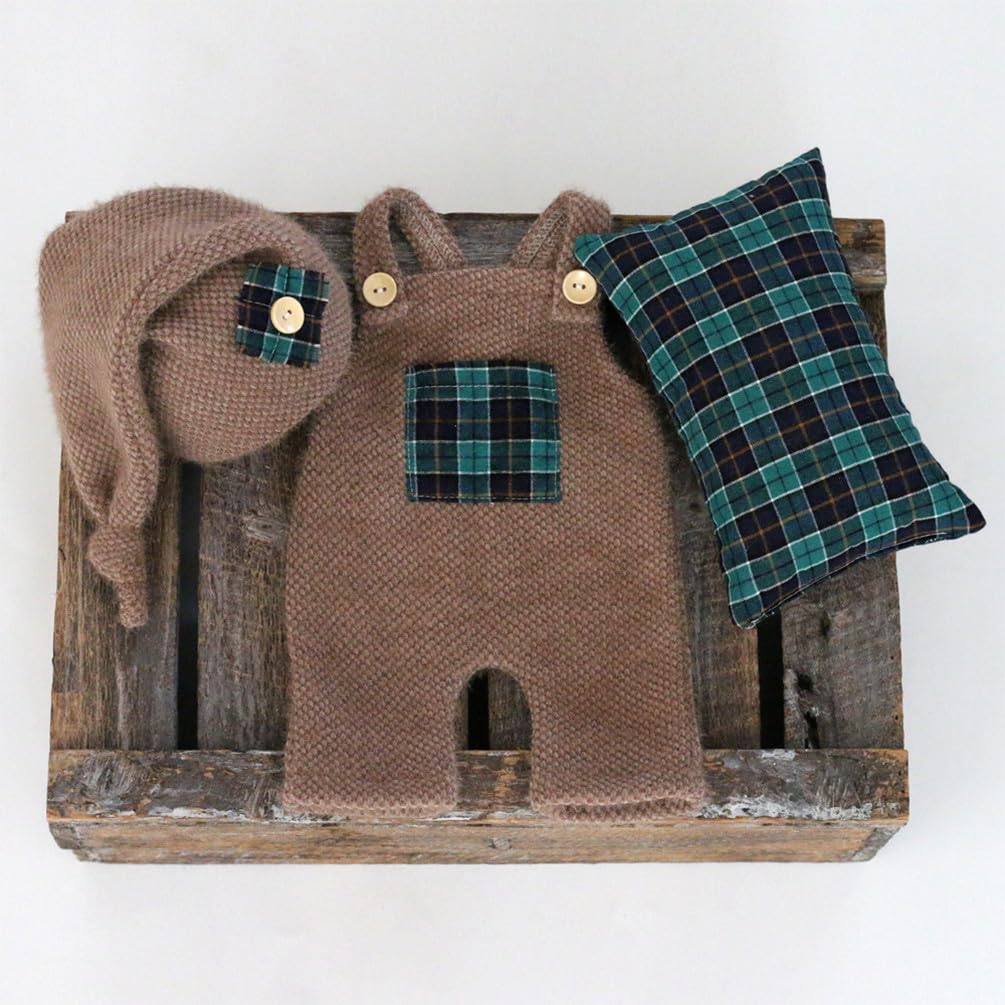 Christmas Newborn Baby Photo Shoot Props Outfits Crochet Clothes Santa Claus Red Hat Pants Photography Props (Coffee)