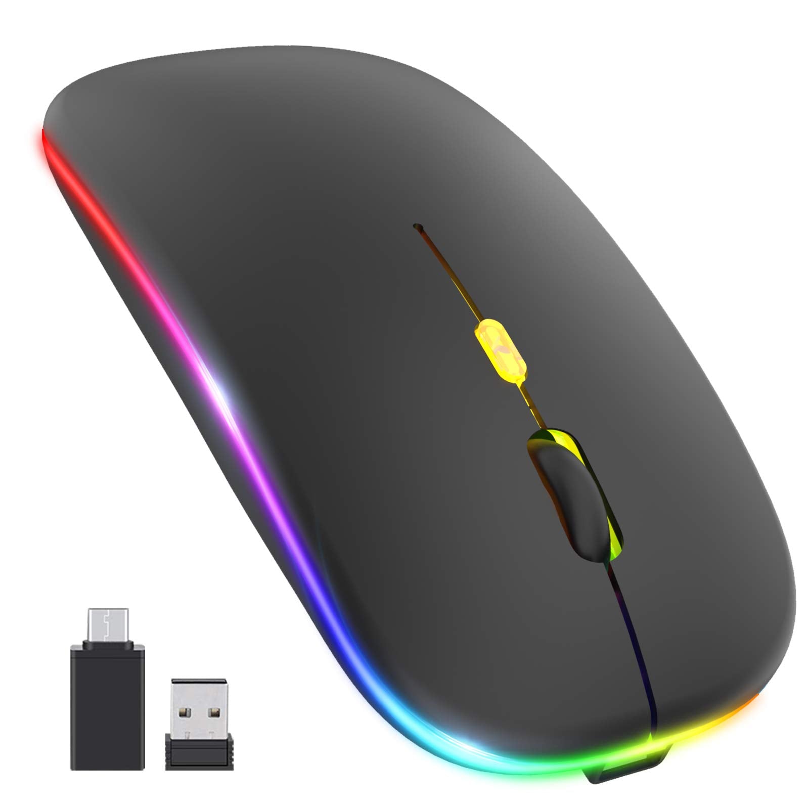 Upgrade LED Wireless Slim Silent Mouse, 2.4G Portable Optical Office Mouse with USB & Type-c Receiver, 3 Adjustable DPI Levels f