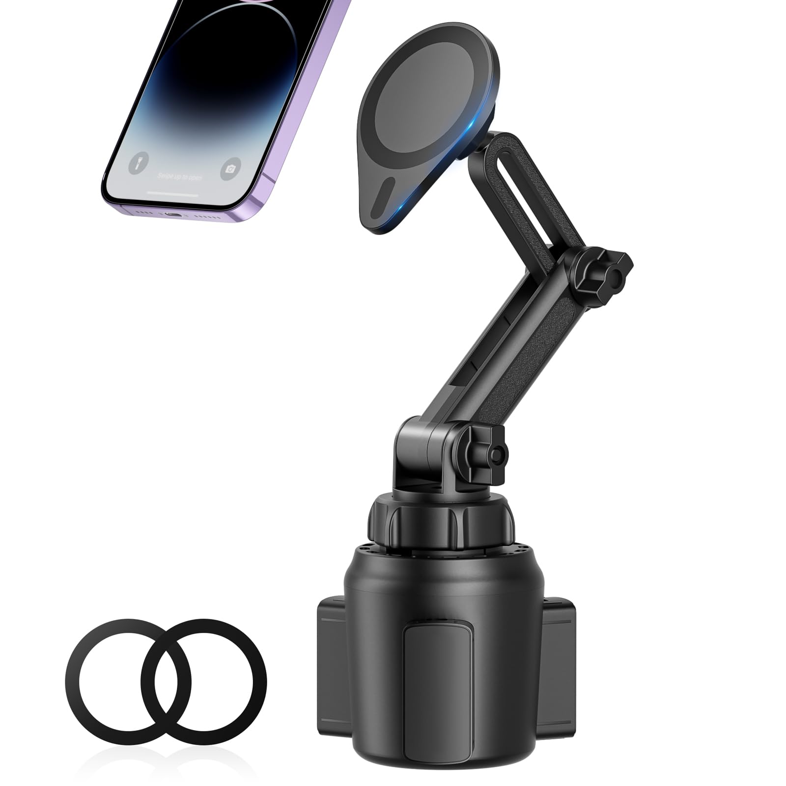 Superone Magnetic Cup Holder Phone Mount, Magsafe Car Mount Cup Holder [Super Strong Magnetic] 360� Rotation Fit For Iphone16 15 14 13 12 Pro Max Mini Magsafe Case & All Phones?Tesla Compatible?