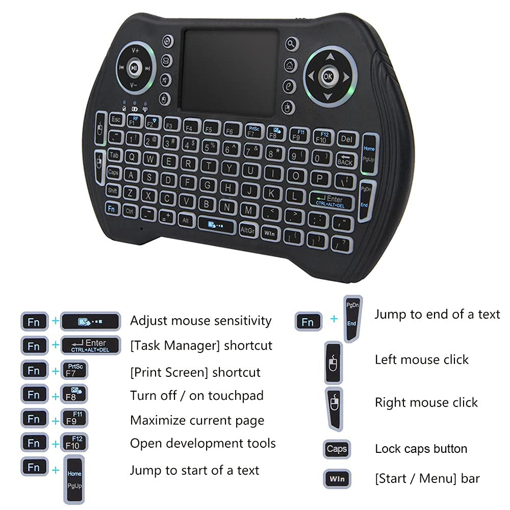 Bl Mini Wireless Keyboard Remote Control With Touchpad Mouse Combo, Backlit 2.4Ghz Mini Keyboard Wireless Usb Dongle Rechargeabl