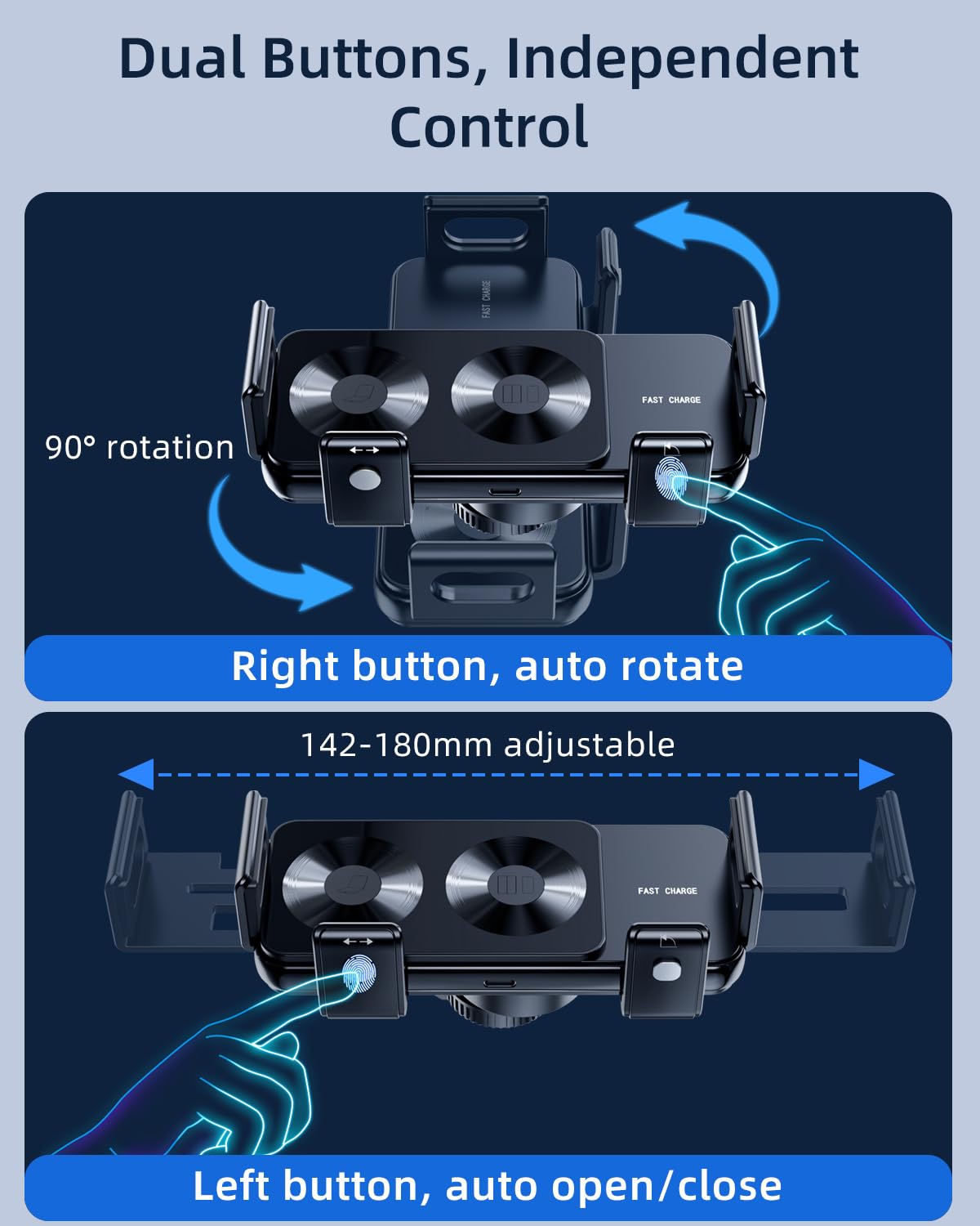 Dicmky Wireless Car Charger For Samsung Galaxy Z Fold 6 5 4 3 2, Rotatable Dual Coils Fast Charging Phone Holder For Pixel 9 Pro