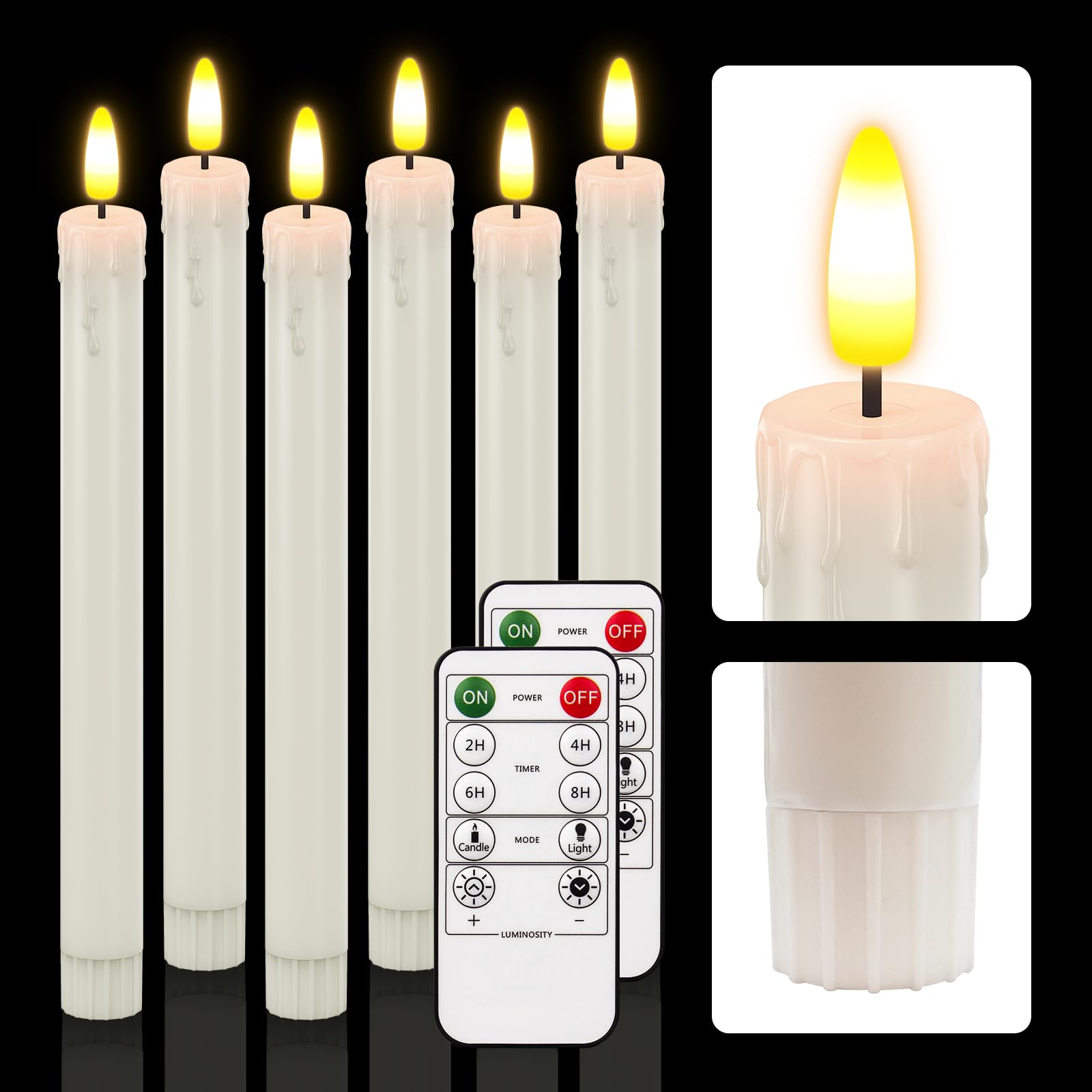 HL Flameless Taper Candles with Remote Timer,450H+ Battery Operated candlesticks with Led Warm 3D Wick Flickering Light,Led Plas