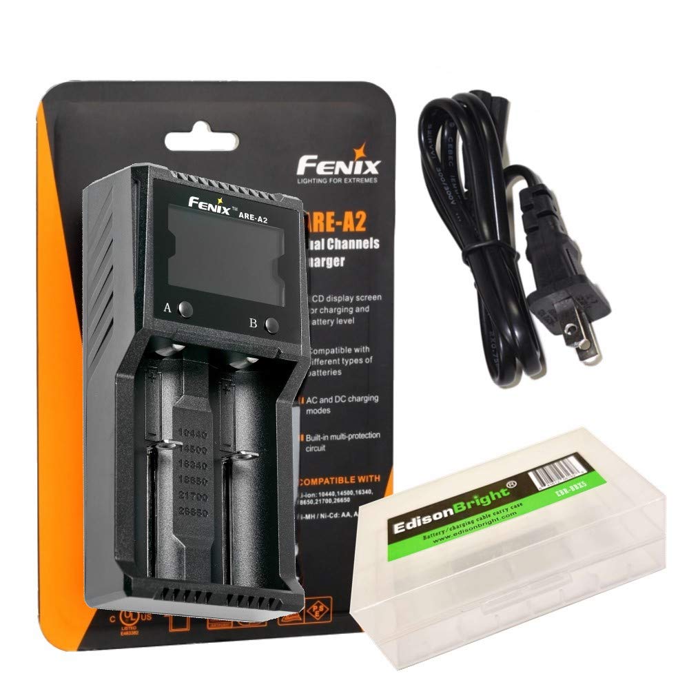 EdisonBright Fenix are-A2 Smart Battery Charger for 21700/18650/16340 BBX5 Battery Carry case