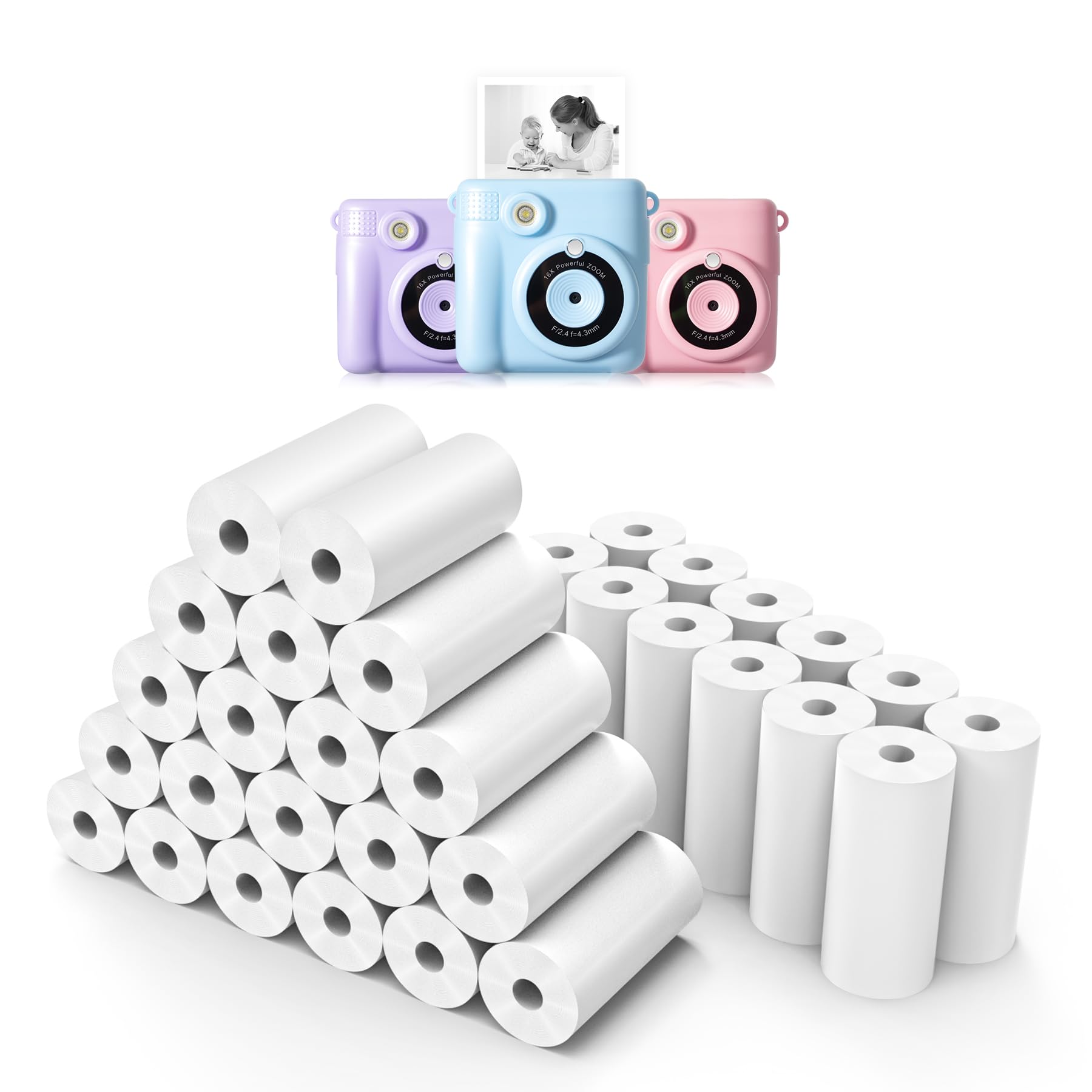 32 Rolls Instant Print Camera For Kids Refill Print Paper   Hikkon Thermal Print Paper Rolls Photo Print Hd Printing For Most Ki