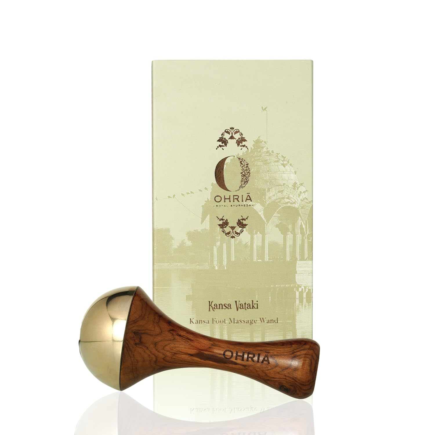 Ohria Ayurveda Kansa Foot Massage Wand | Traditional Ayurvedic Foot Massager With Teakwood Handle & Kansa Cap For Deep Relaxatio
