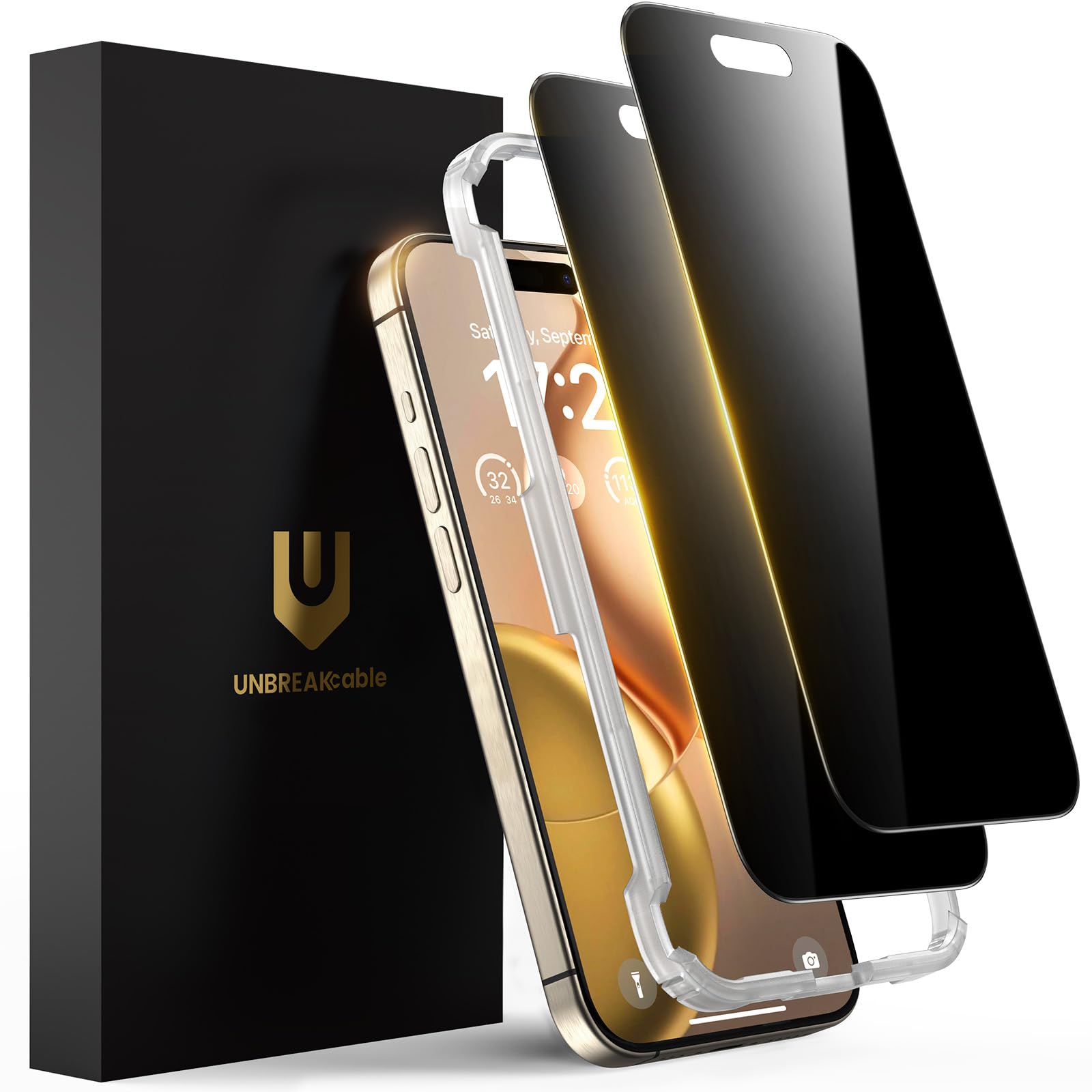 UNBREAKcable Privacy Screen Protector for iPhone 15 Pro, Full Coverage Shatterproof Tempered Glass [True 28Anti Spy] [9H Hardnes