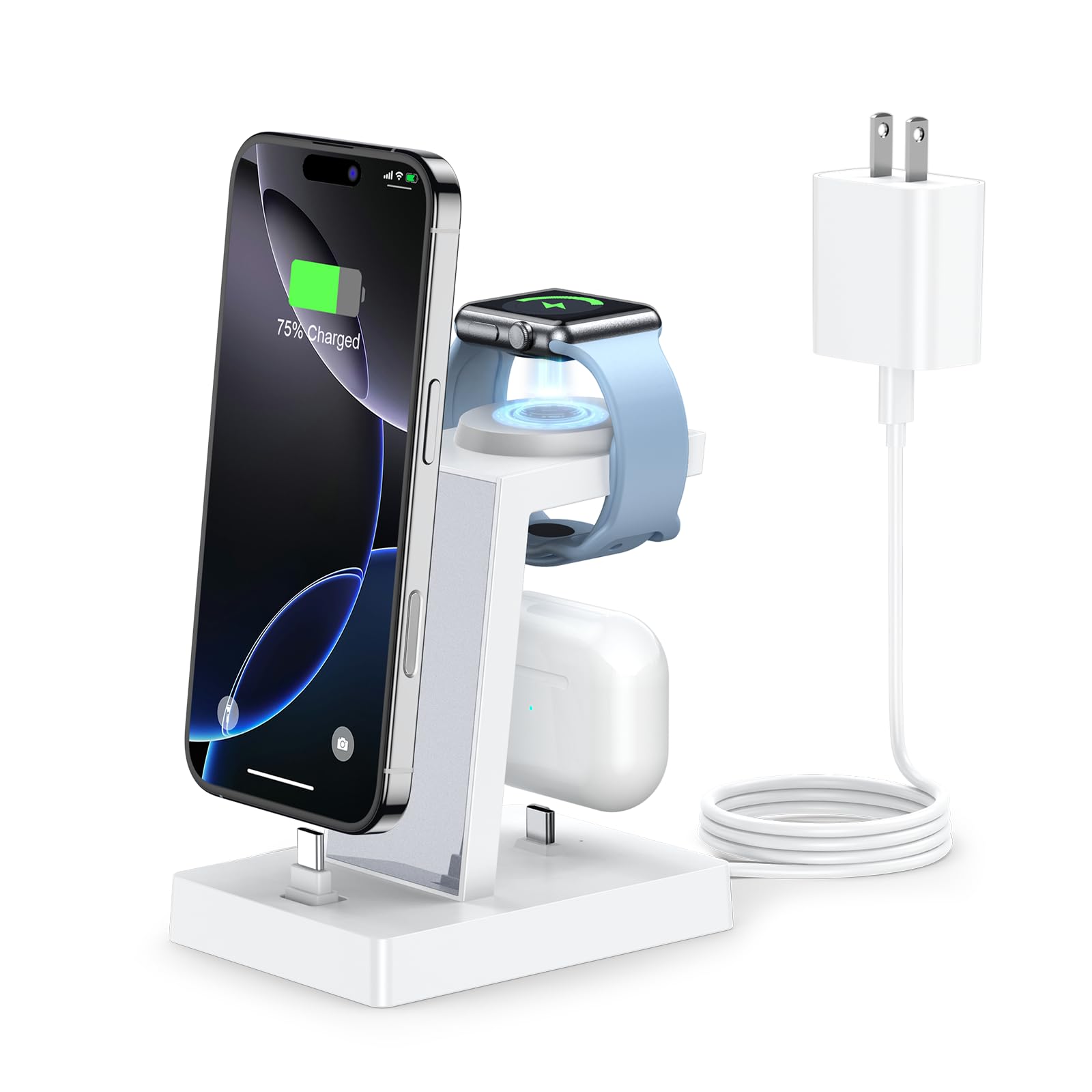 30W Fast Charging Station For Apple Devices - Adadpu 3 In 1 Usb C Charger Stand For Iphone 16 15 Pro Max Plus & Airpods 4, Wirel