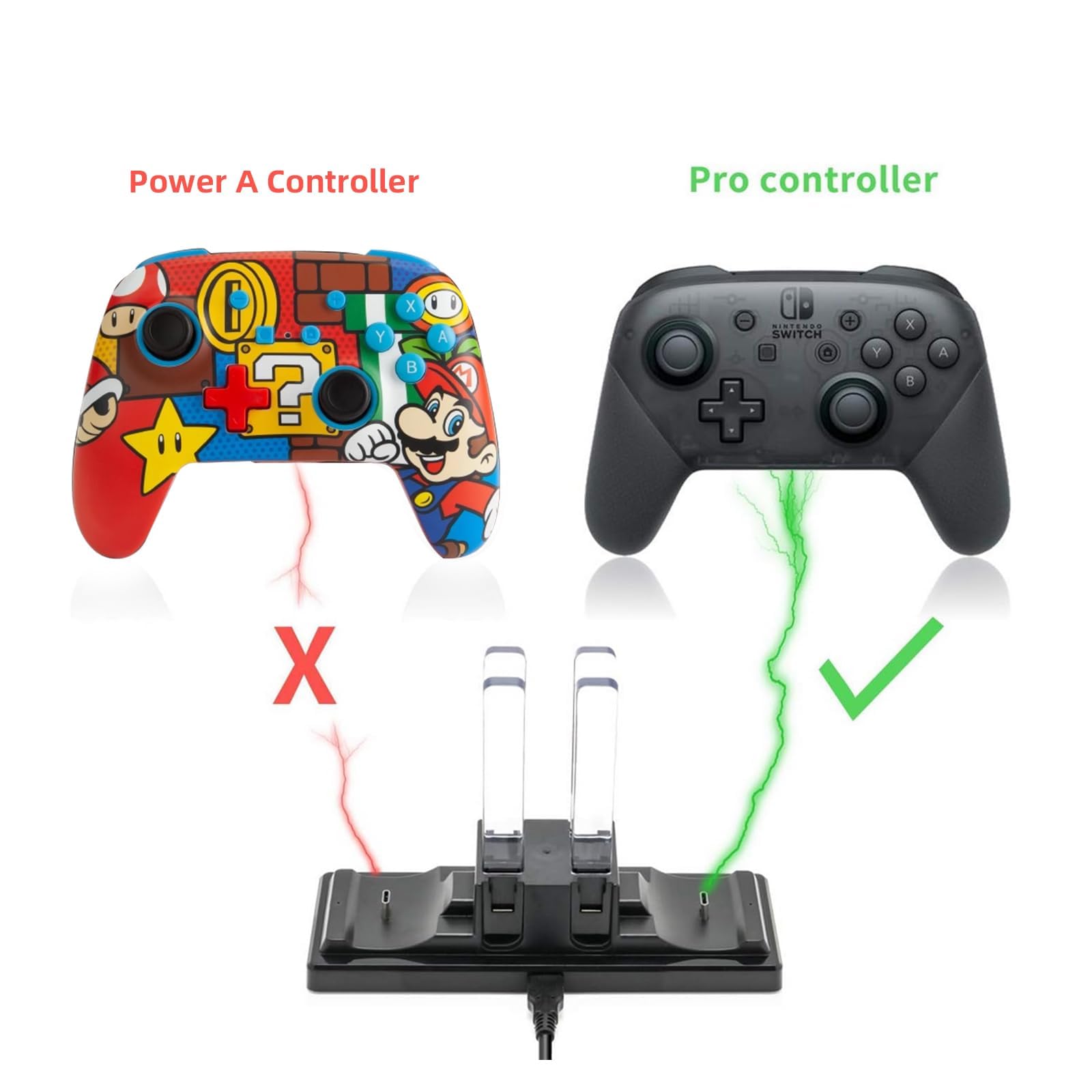 HEATFUN 6-in-1 Controller Charger Dock for Nintendo Switch, Black Charging Station for Joy-Con & Pro Controllers