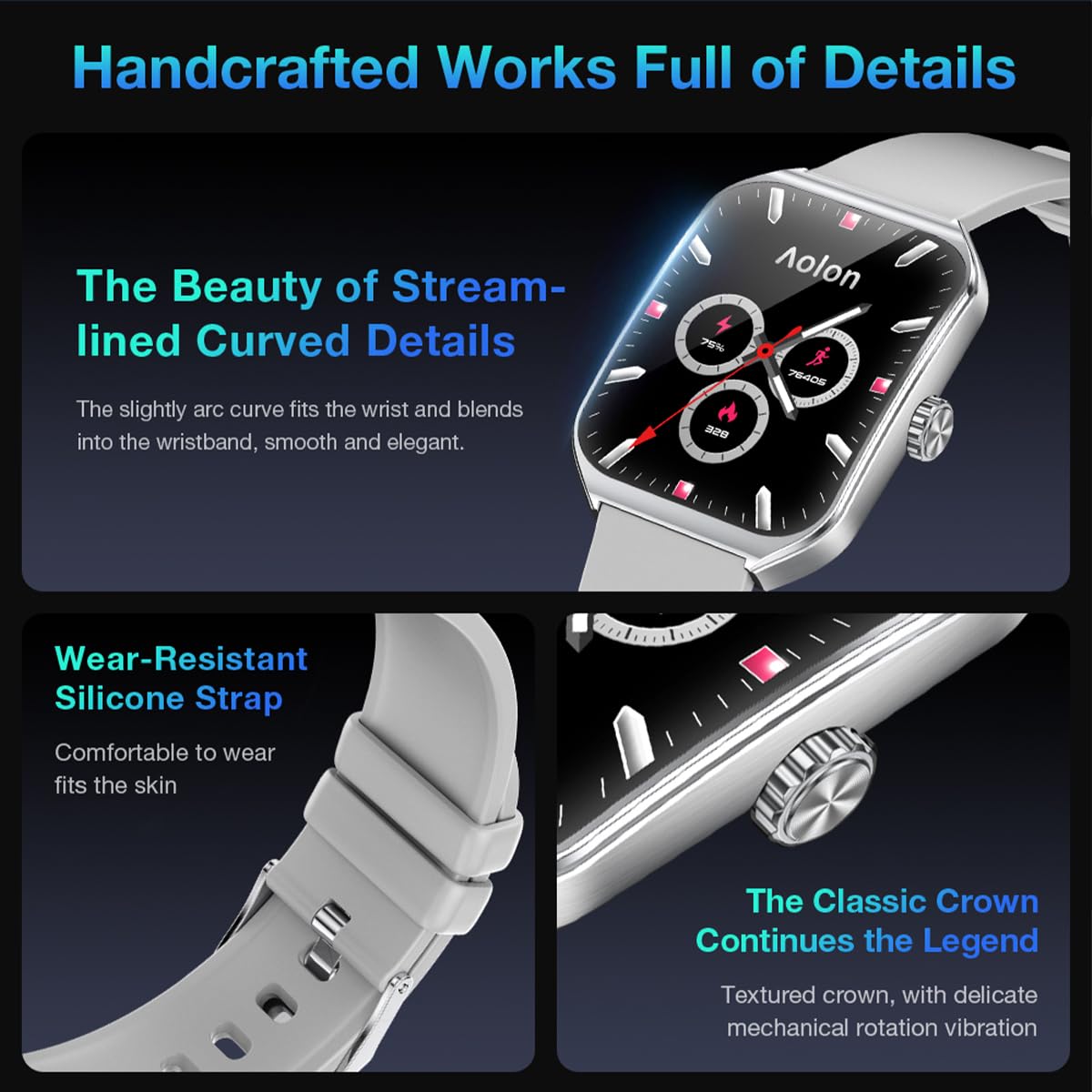 Aolon Curve Smart Watch For Men Women, 1.83 '' Hd Smartwatch With Silver Aluminium Case Silver Band (Answer/Make Call), 120+ Spo