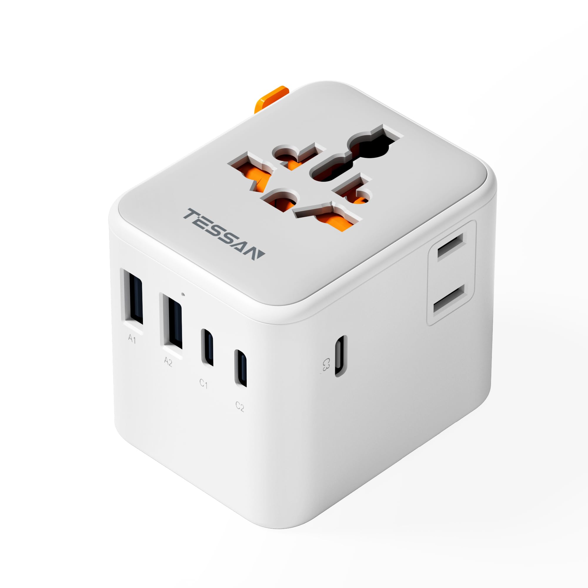 Tessan Universal Travel Adapter 28W, International Power Adapter With Extra 2 Prong Ac Outlet, 5 Usb Ports (3 Usb C), Worldwide