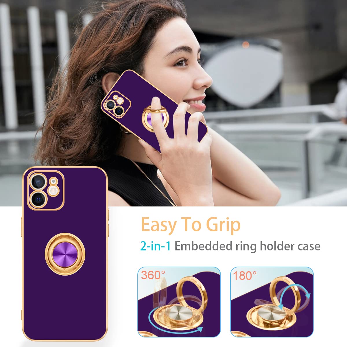 Fingic Compatible With Iphone 11 Case[With 360 Rotatable Ring Holder Kickstand] [Support Magnetic Car Mount] For Women Men Slim