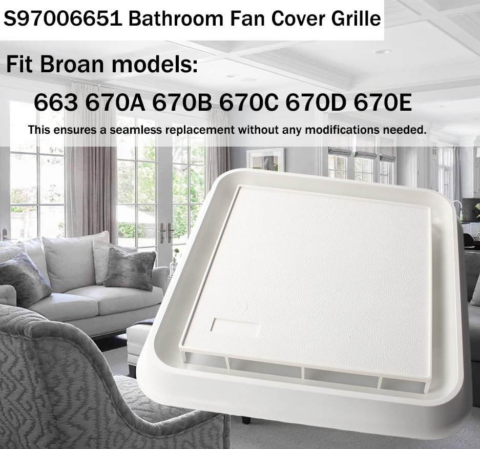 S97006651 Fan Cover Grille For Broan Nutone Bathroom Fan Assembly Replacement, Fits 663, 670A, 670B, 670C, 670D, 670E Bathroom E