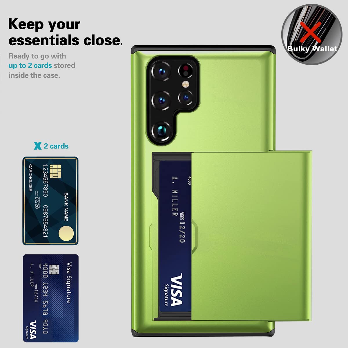 Benbenjaytek Samsung Galaxy S23 Ultra Card Holder Phone Case Dual Layer Protective Light Green