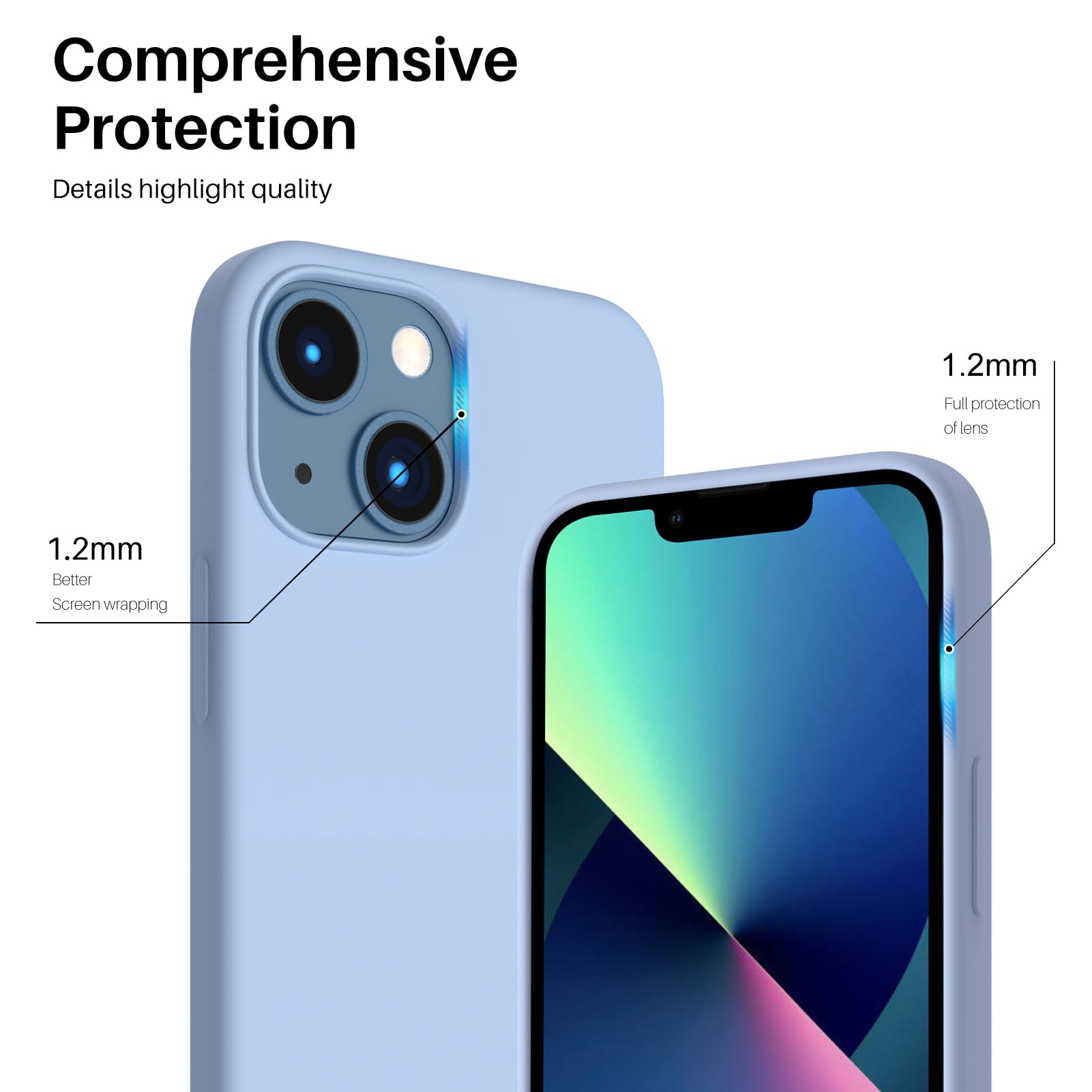 Ornarto Compatible With Iphone 13 Mini Case, Slim Liquid Silicone 3 Layers Full Covered Soft Gel Rubber With Microfiber Case Cov