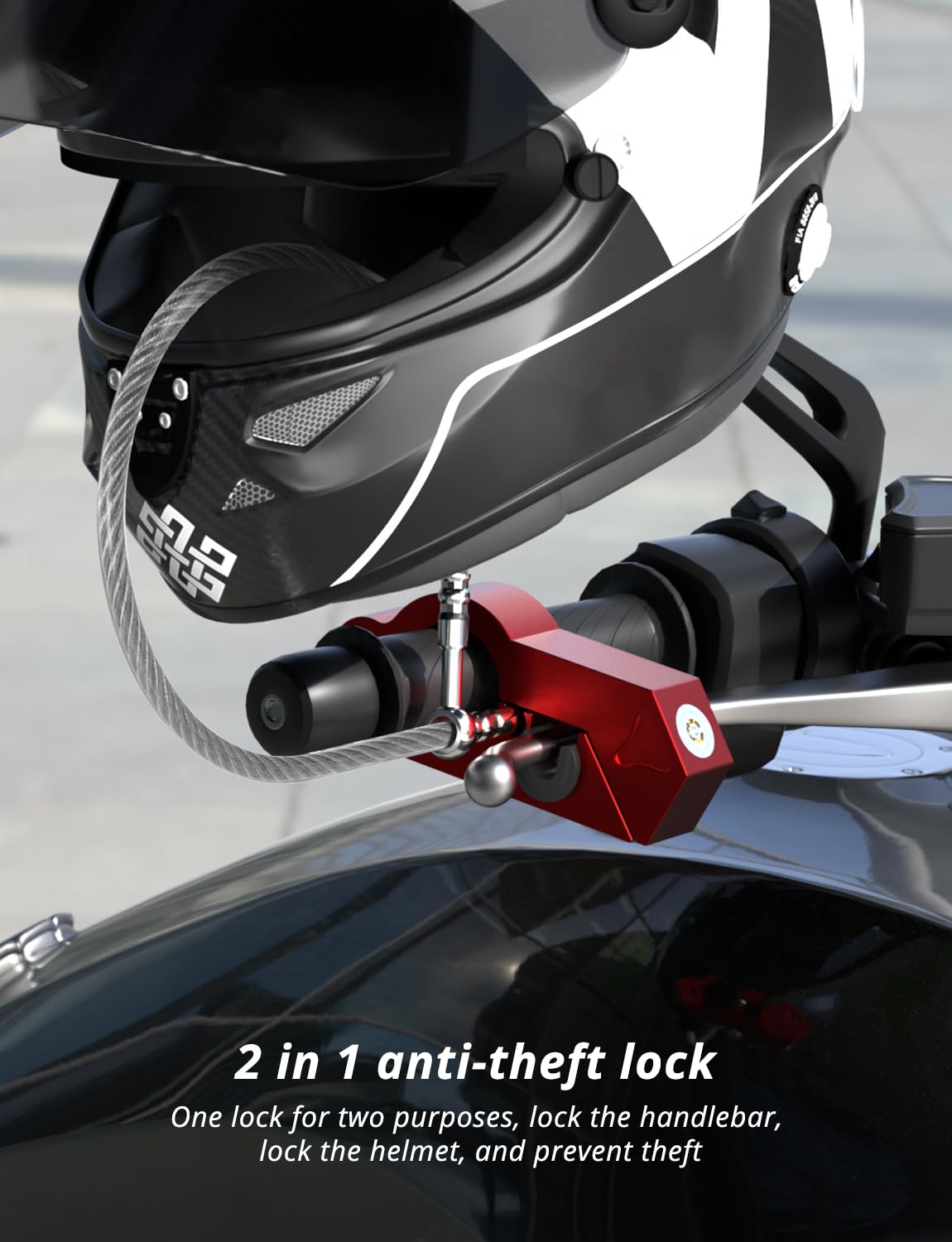 Oasser Motorcycle Lock, Handlebar And Helmet Lock Combo, Anti Theft For All Motorcycle Bike Atv Scooter Red