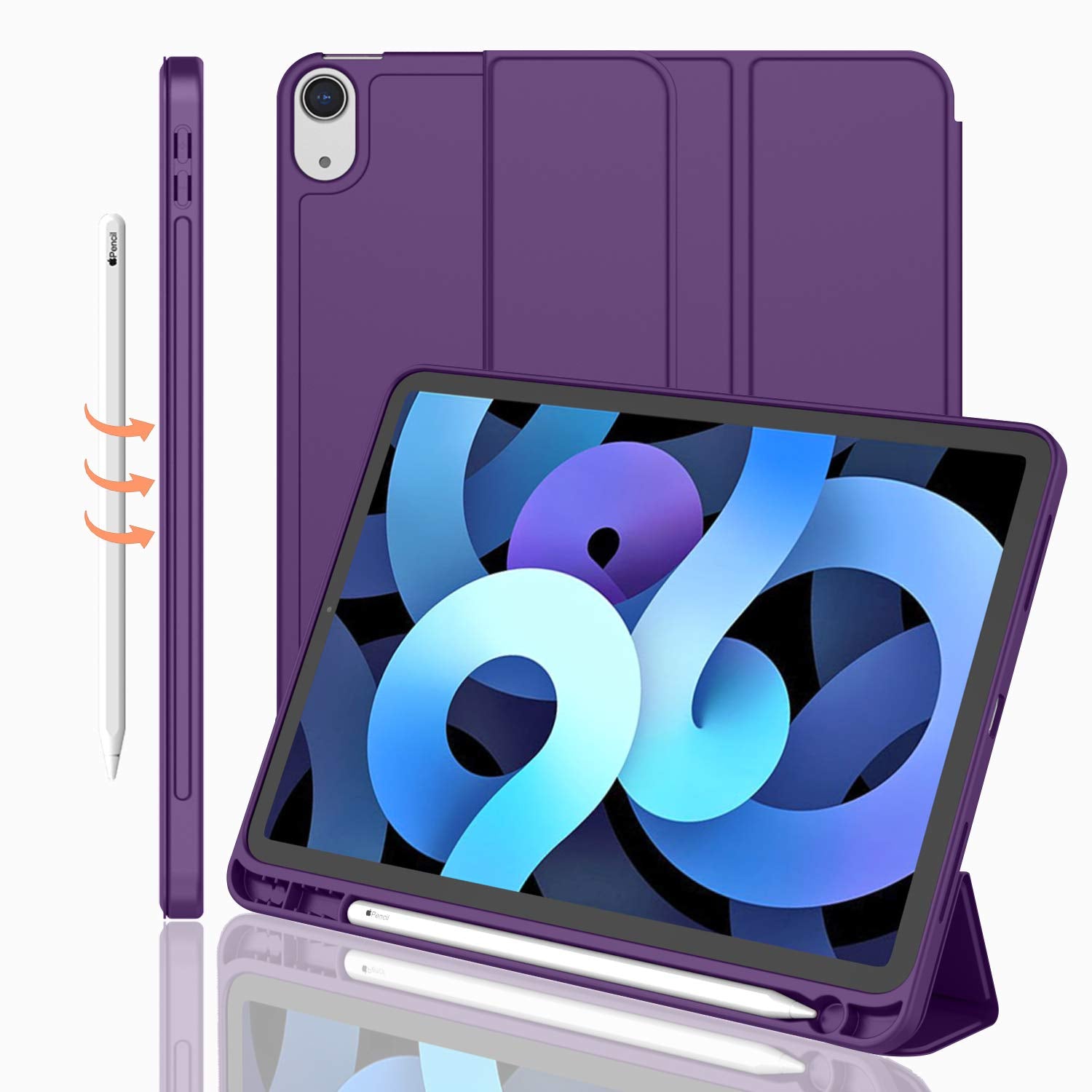 Imieet Ipad Air 11 Inch Case M3(2025) / M2 (2024), Ipad Air 5Th/4Th Generation Case 2022/2020 10.9 Inch With Pencil Holder,Trifold Stand Smart Case With Soft Tpu Back(Dark Purple)