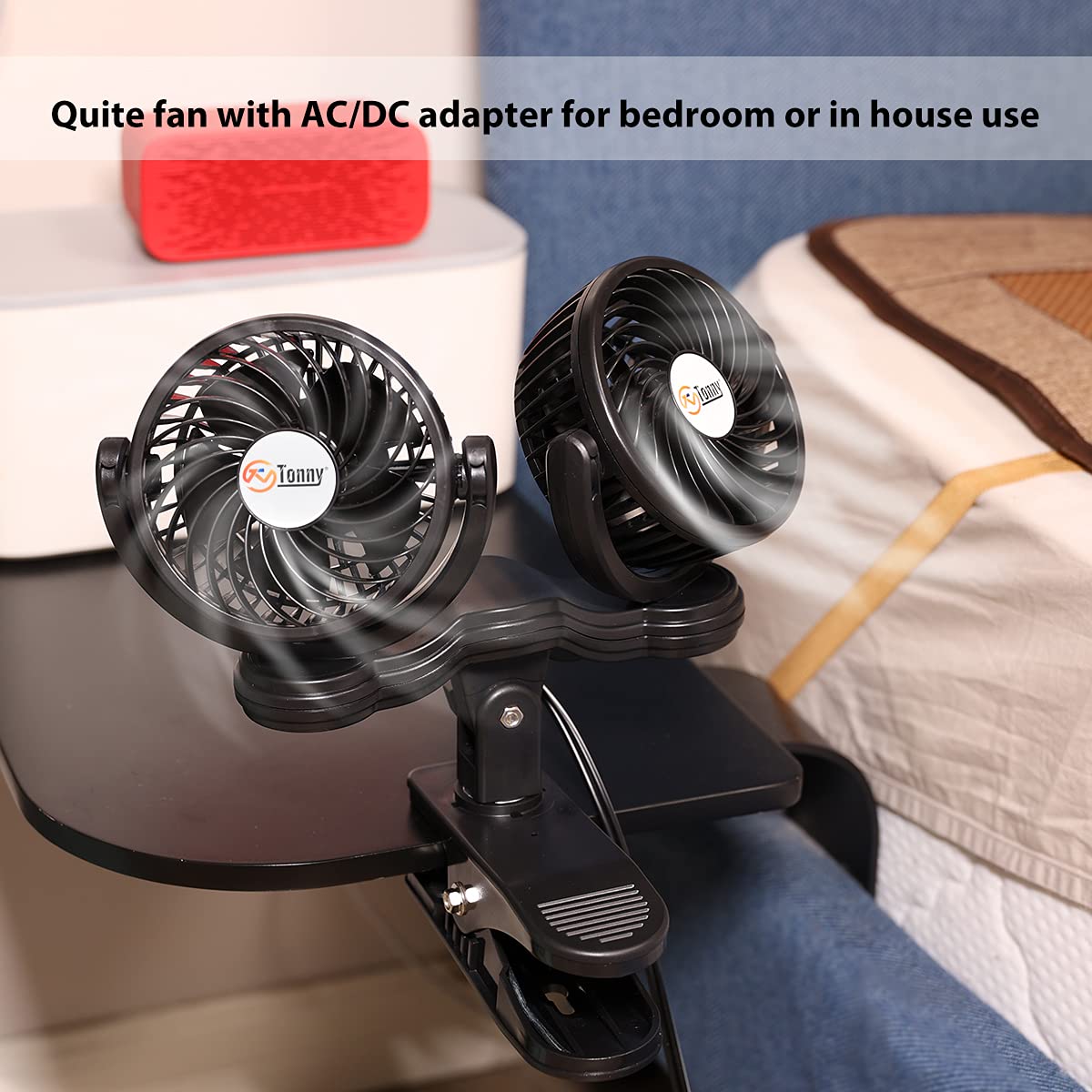 Tn Tonny Dual Head Clip Fan, 4 Inches Electric Car Clip Fans 360 Rotatable,12V Cooling Air Fan With Stepless Speed Regulation Fo