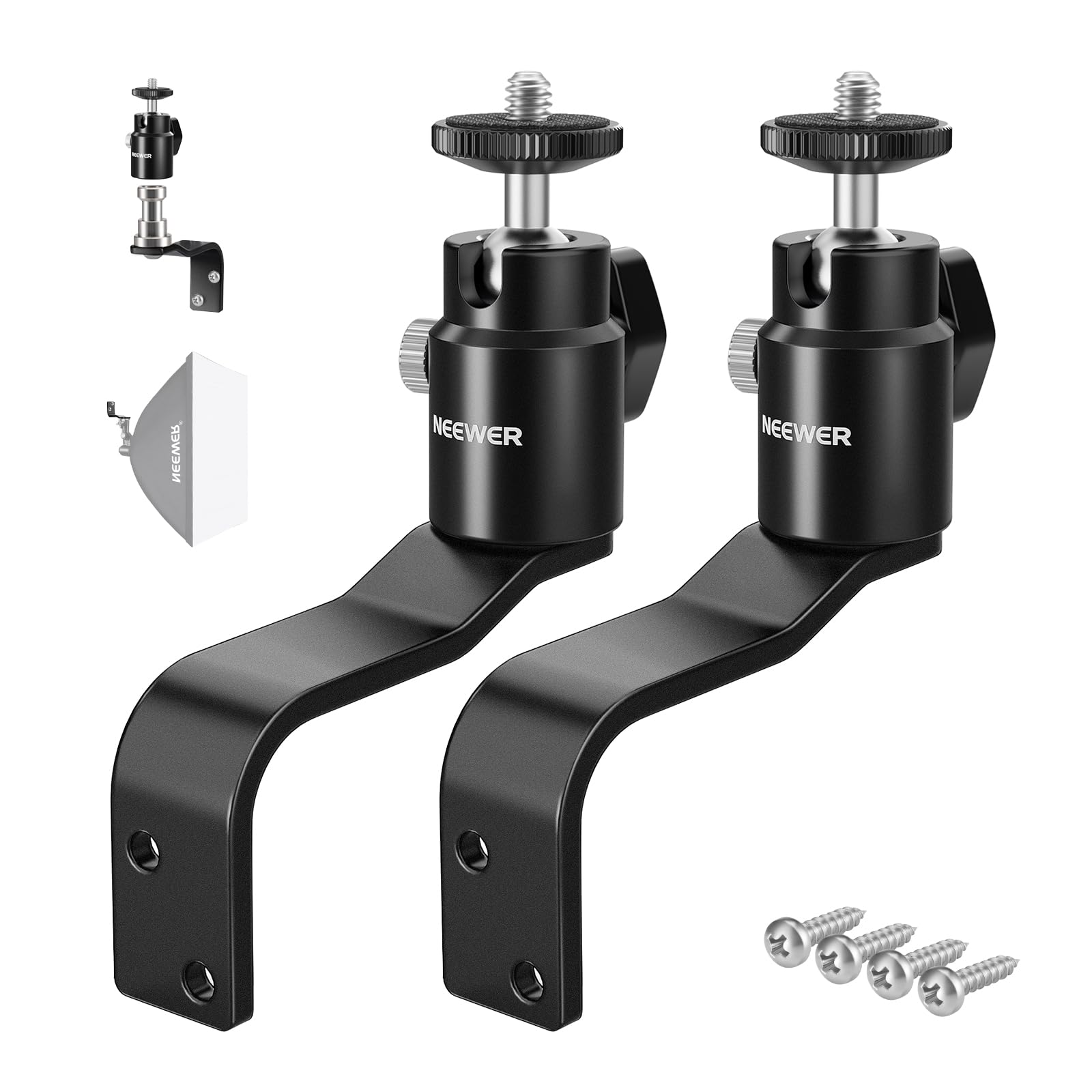 Neewer 2 Pack E Type Wall Ceiling Mount, Ring Light Wall Mount Bracket With Detachable Ball Head, 5/8'' Stud, 1/4'' Screw For Fl