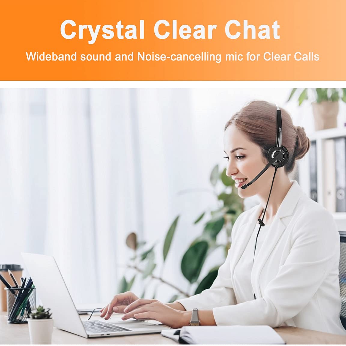 Polycom Phone Headset Noise Cancelling Mic Rj9 U10P Bottom Cable Compatible With Polycom Vvx, Shoretel, Avaya Digital Phones