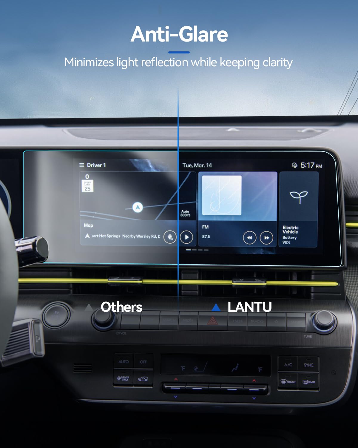 Lantu 2Pcs Car Screen Protector For 2024 Hyundai Kona Accessories 12.3'' Nano Gps Navigation Touchscreen Protector Film Hd Clear