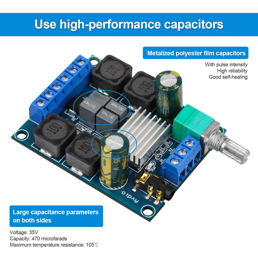 2Pcs Digital Amplifier Board,Tpa3116D2 Dual Channel Audio Stereo Amp High Power Digital Subwoofer Power Amplifier Board 2X50W 5V 12V 24V For Store Solicitation Home Theater Square Diy Speakers