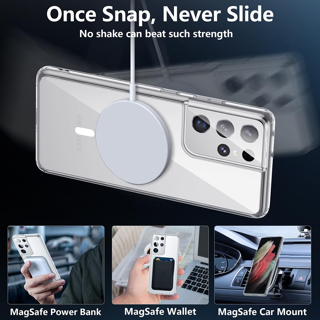 Tianniuke Magnetic Case For Samsung Galaxy S21 Ultra, Transparent And Yellow Resistant,Compatible With Magsafe,Slim Fit Shockpro