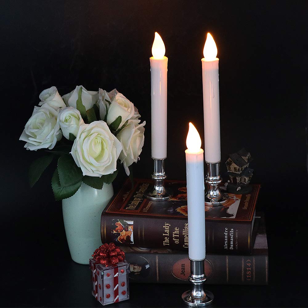 Wondise Flameless Window Candles With Remote And Timer, Battery Operated Flickering Candles With Silver Holders And Suction Cups