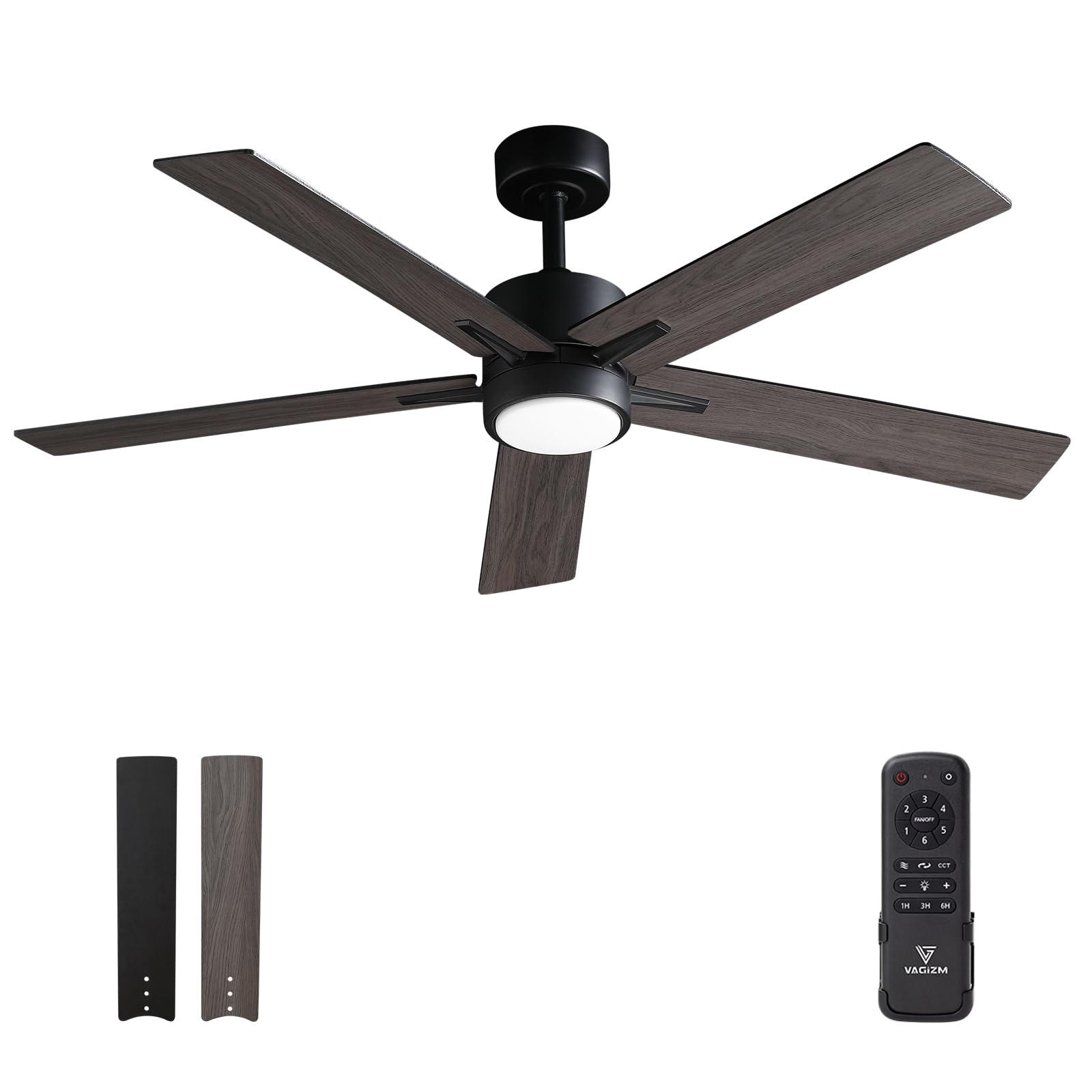 VAGIZM Ceiling Fan with Light Remote: 52 Inch Modern Bedroom Fans with Dimmable Tri-Color Temperature LED - Quiet Reversible DC 