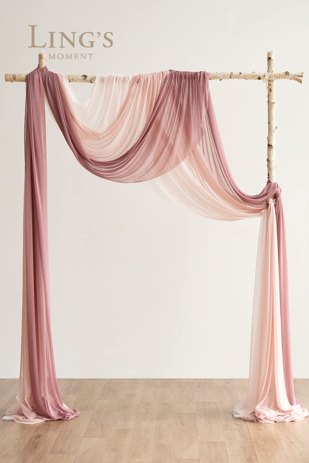Ling'S Moment Easy Hanging Wedding Arch Chiffon Drape 3 Panels Pink 26.5Ft X 30'' W Fabric For Wedding Ceremony Reception Swag B