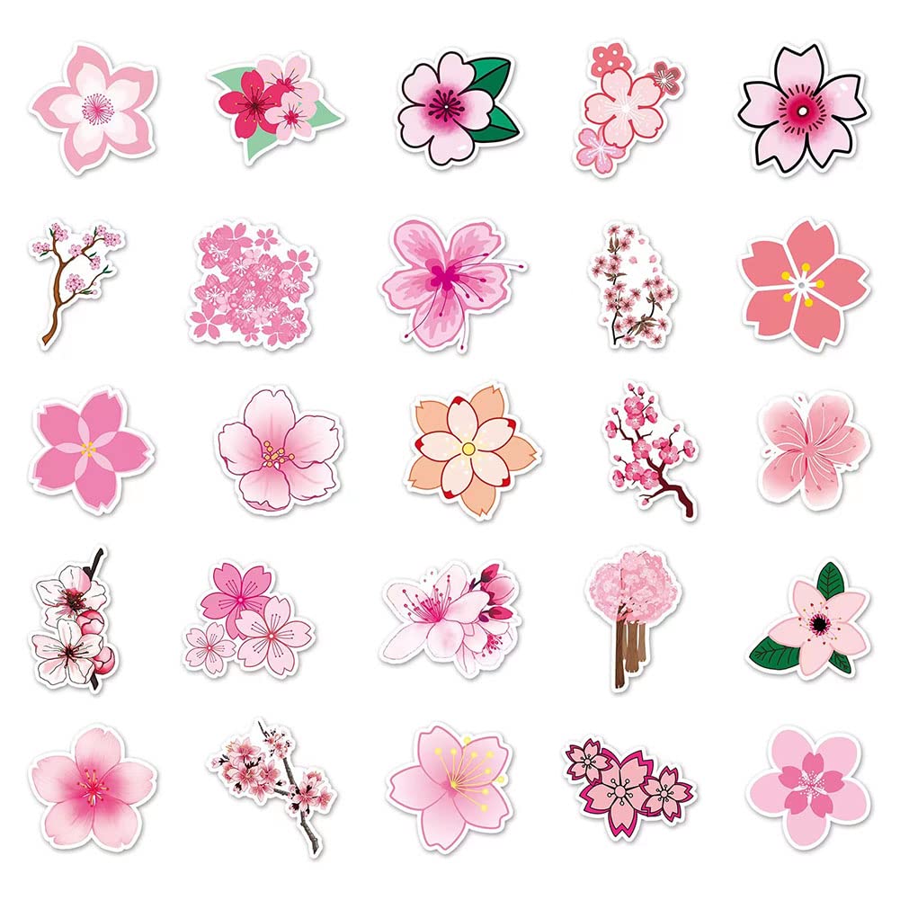 Sakura Stickers |50Pcs Oriental Cherry Waterproof Vinyl Decals For Bike Water Bottles Laptop Bicycle Refrigerator Cup Luggage Co