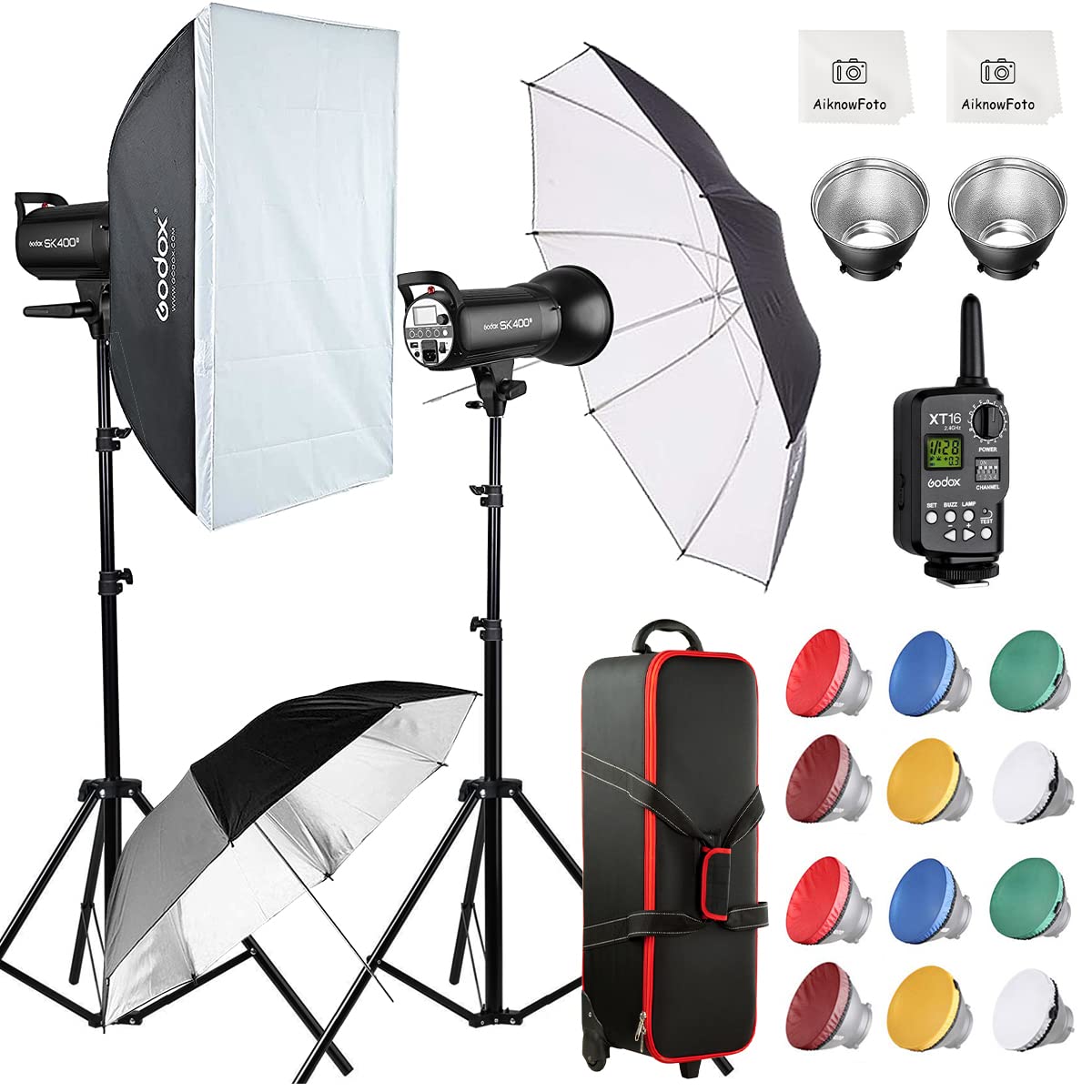 Godox 800Ws 2Packs Sk400Ii 2.4G Studio Strobe Flash Light Kit,Gn65 5600K Monolight Bowens Mount Flash For Studio Photography Wit